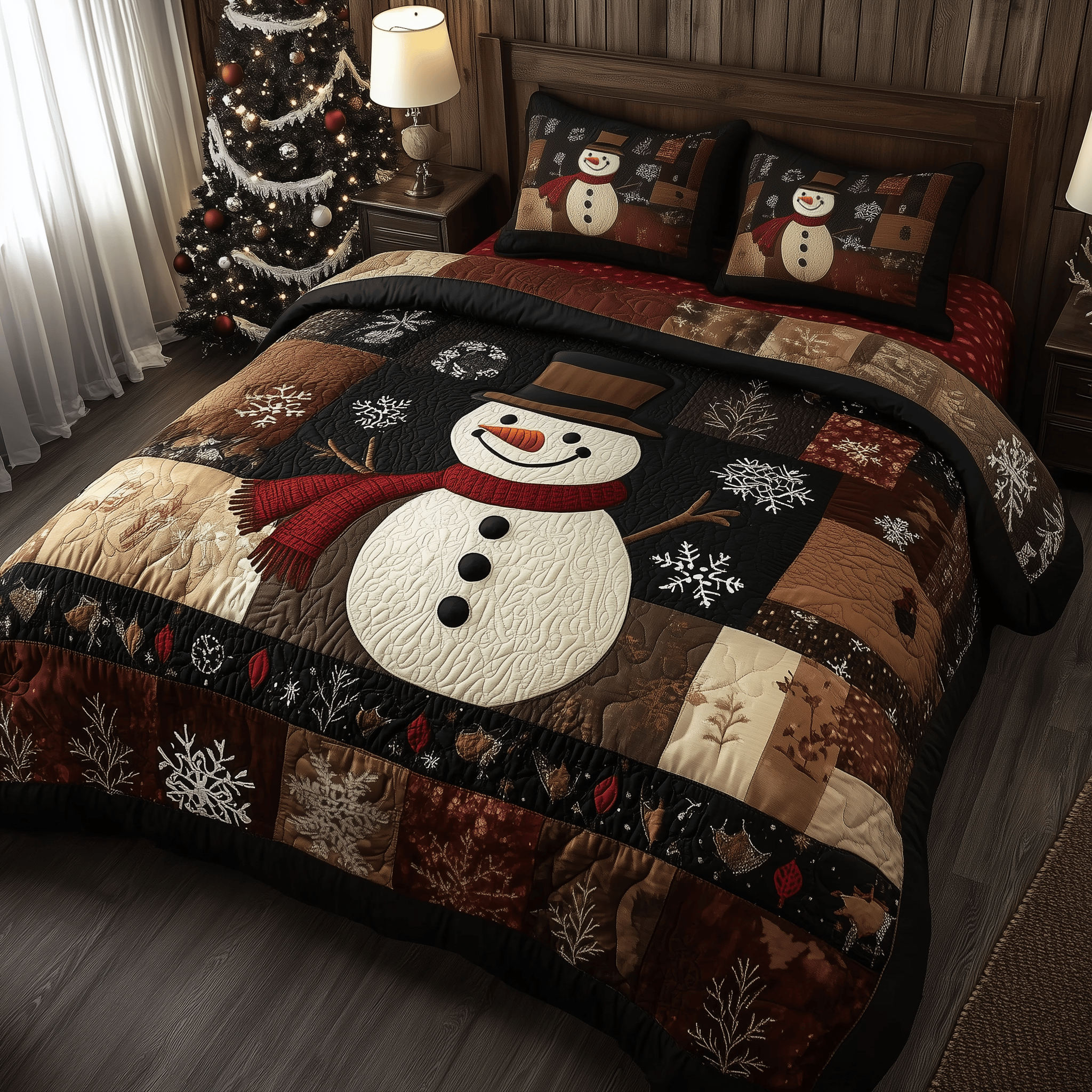 Vintage Snowman Quilted Bedding Set  Stay warm this winter Best Christmas Gifts For Mom