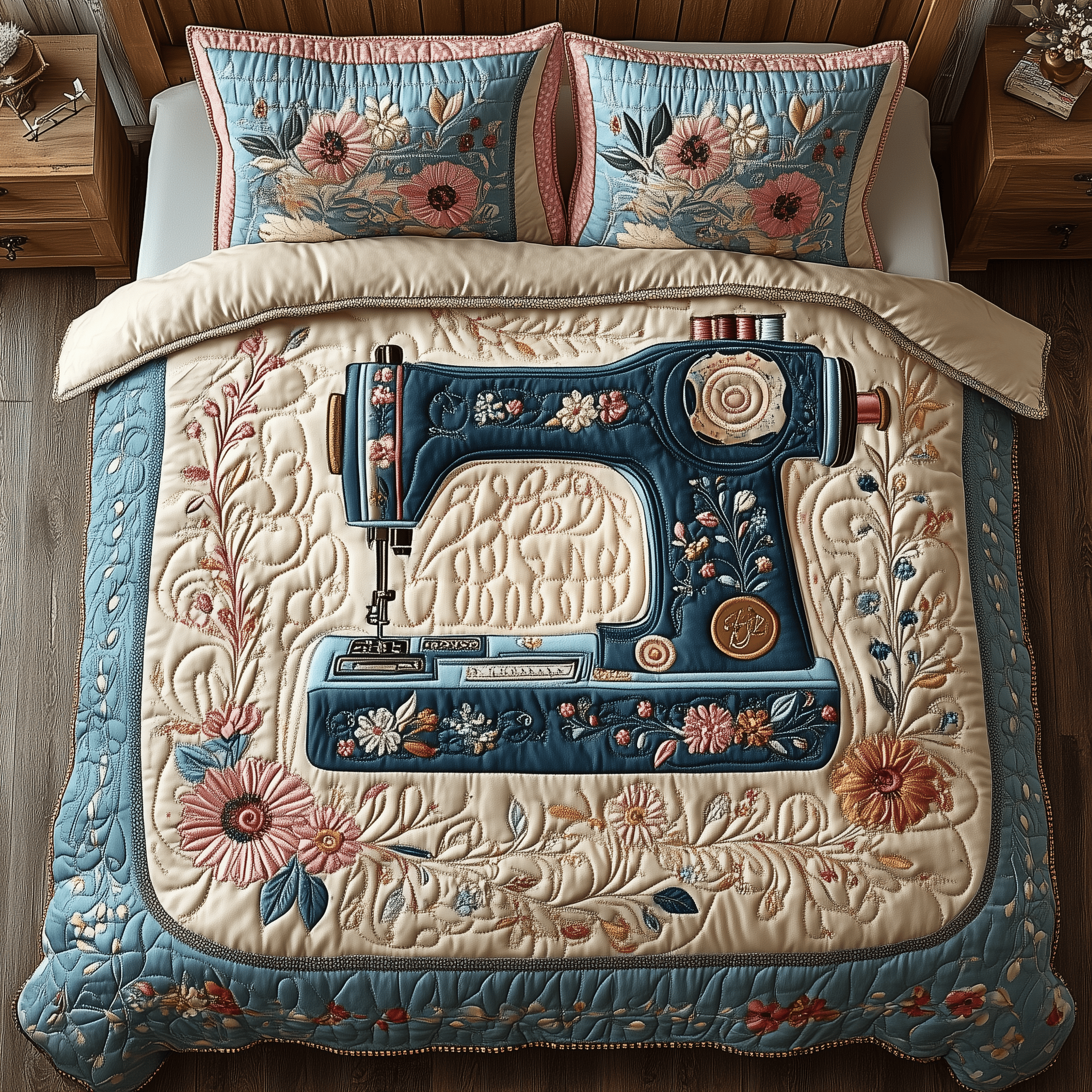 Vintage Stitch Magic Quilted Bedding Set Best Duvet Cover Bedspread Set Father Daughter Presents
