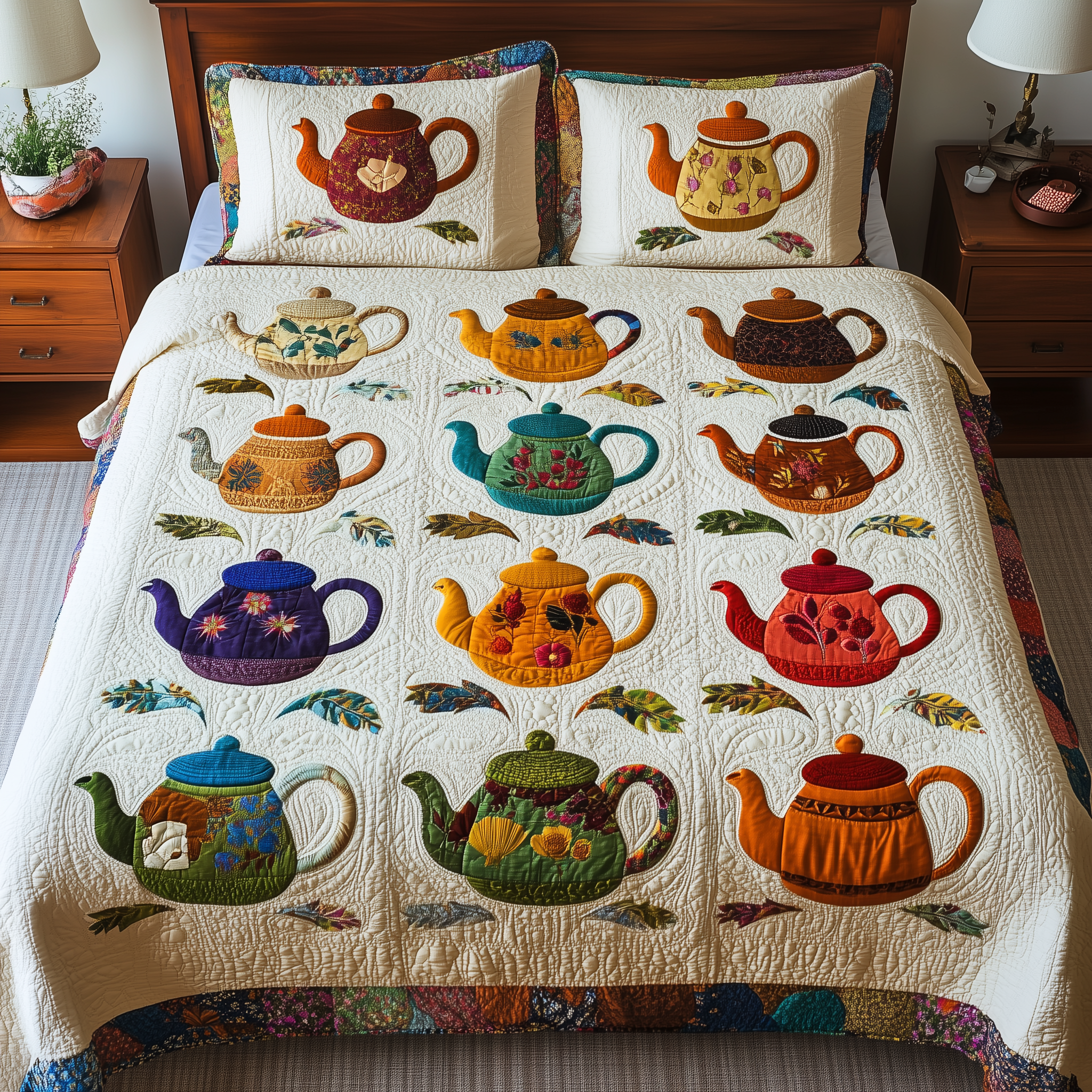Vintage Teapot Quilted Bedding Set  Stay warm this winter Secret Santa Gifts