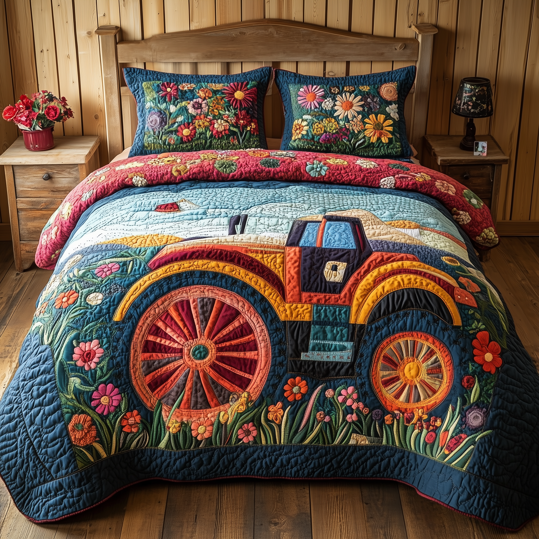 Vintage Tractor Quilted Bedding Set Duvet Cover Bedspread Set Item Themed Tractor Gifts Adults