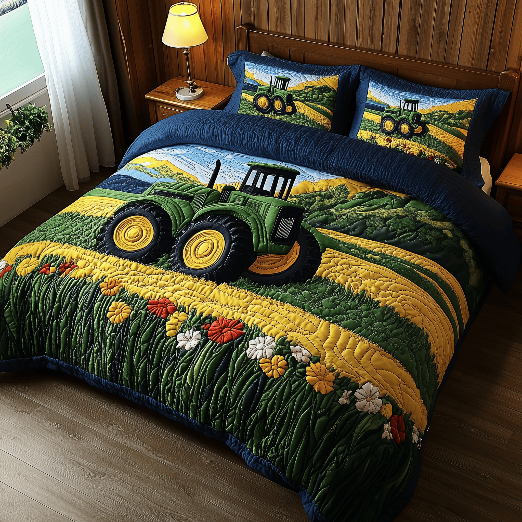 Vintage Tractor Quilted Bedding Set Duvet Cover Bedspread Set Item Tractor Presents