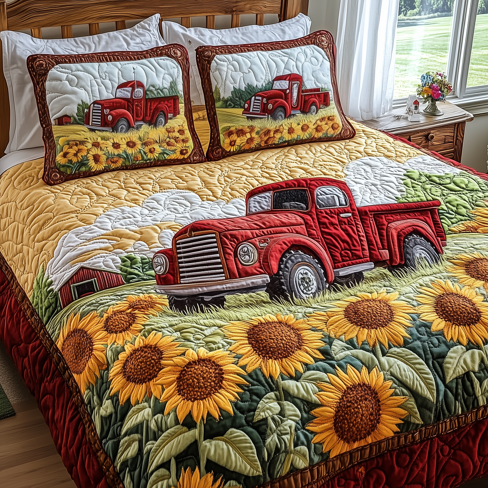 Vintage Truck Quilted Bedding Set Unique Duvet Cover Bedspread Set 50Th Birthday Gifts For Men