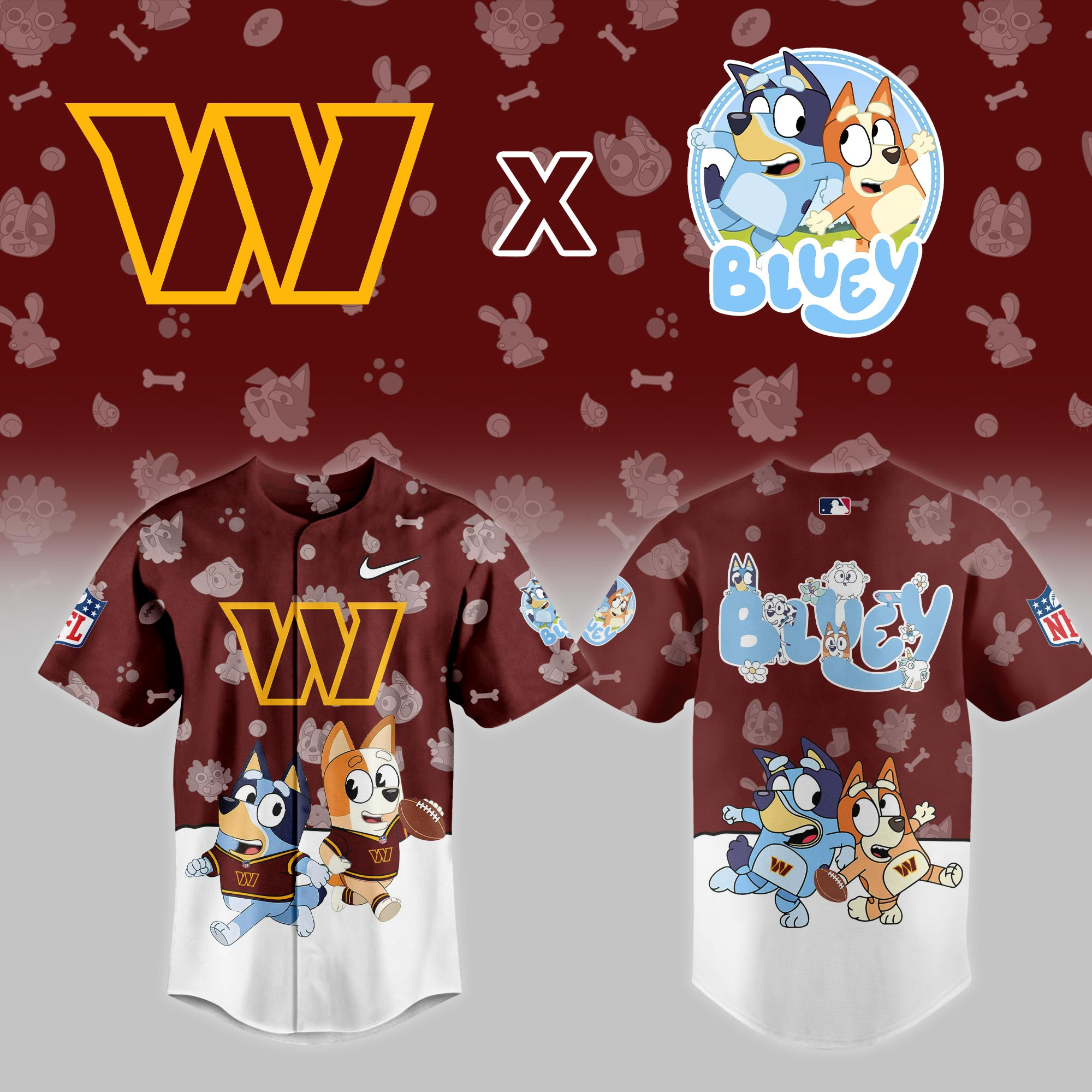 Washington Commanders Nfl X Bluey Night Baseball Jersey For Fans