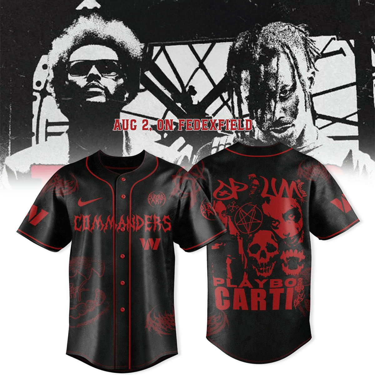 Washington Commanders X Playboi Carti The Weeknd Tour 2025 Jersey Commanders Merch