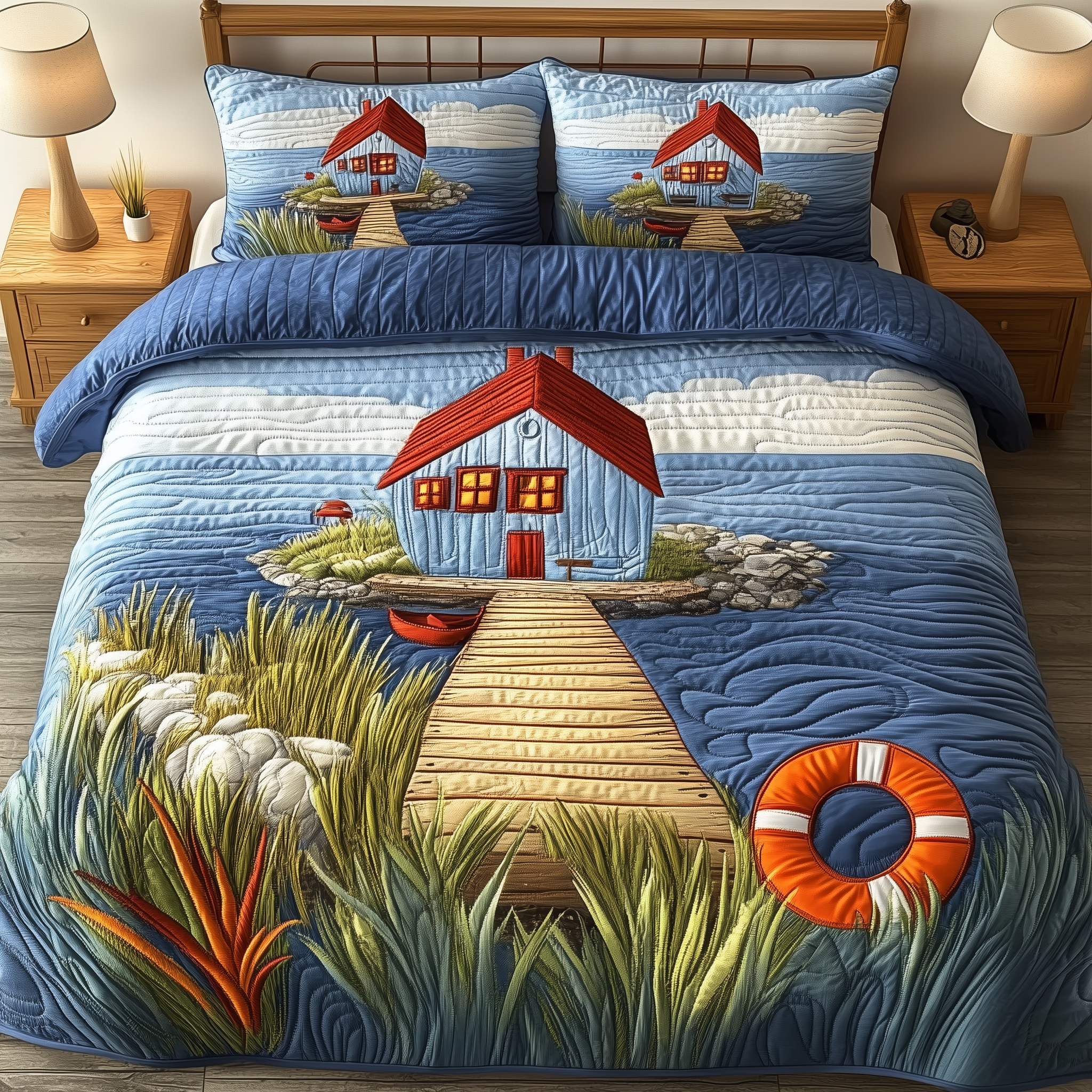 Waves and Wood Quilted Bedding Set Duvet Cover Bedspread Set Item Gift Ideas For New Moms
