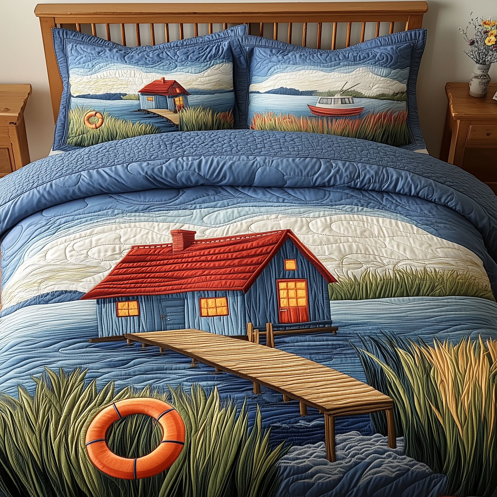 Waves and Wood Quilted Bedding Set Duvet Cover Bedspread Set Item Mother's Day Gifts For New Moms