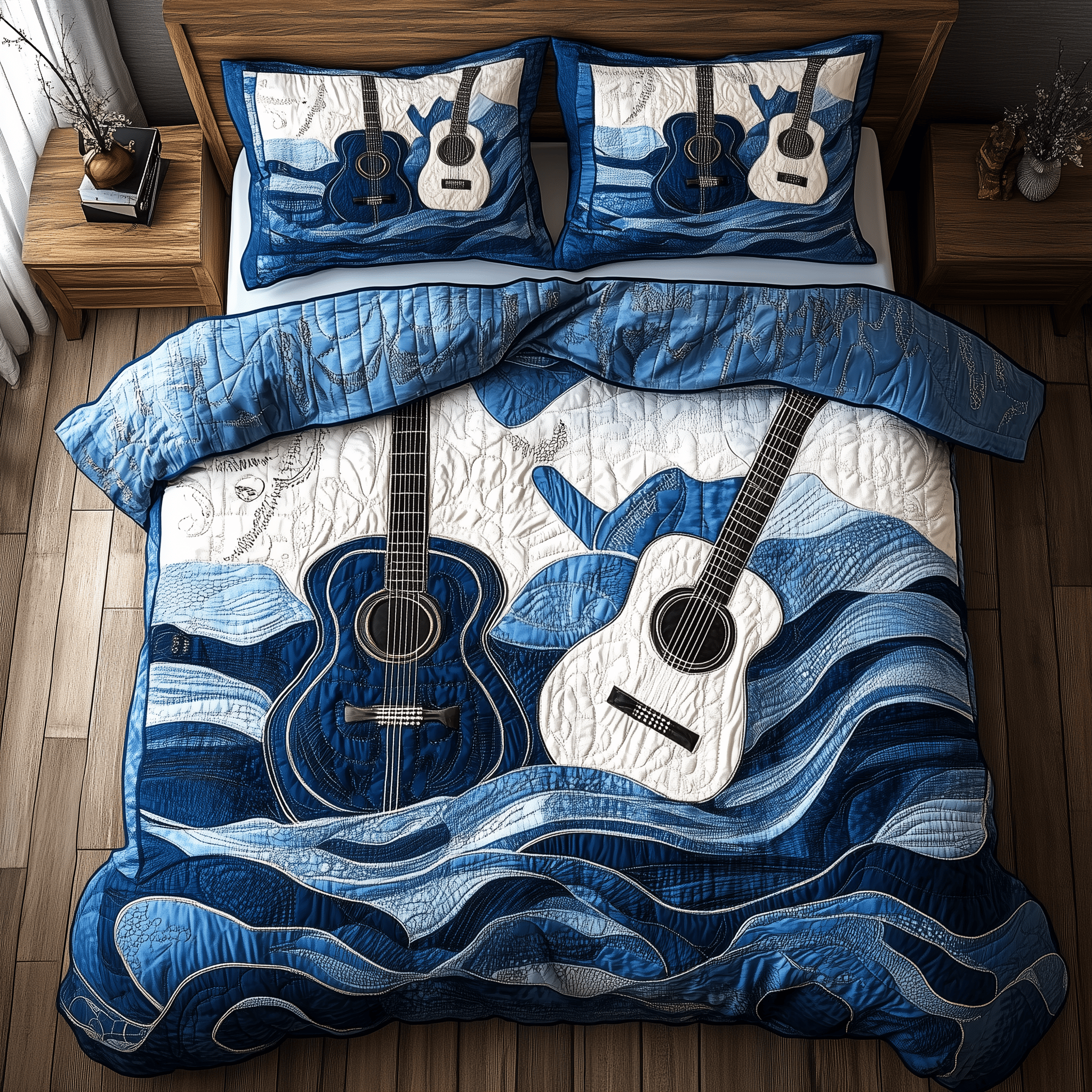 Waves Of Guitar Quilted Bedding Set Duvet Cover Bedspread Set Item Best Gifts For New Moms