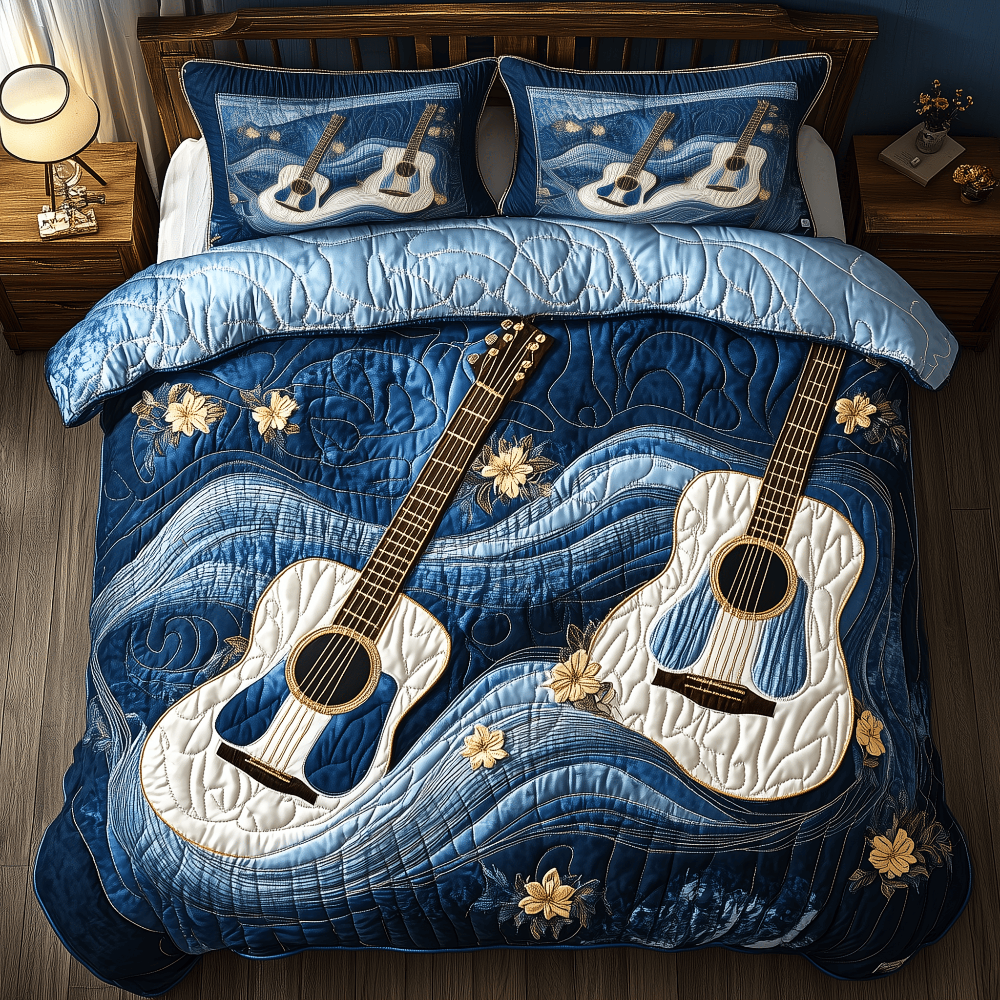 Waves Of Guitar Quilted Bedding Set Duvet Cover Bedspread Set Item Mother Daughter Gifts