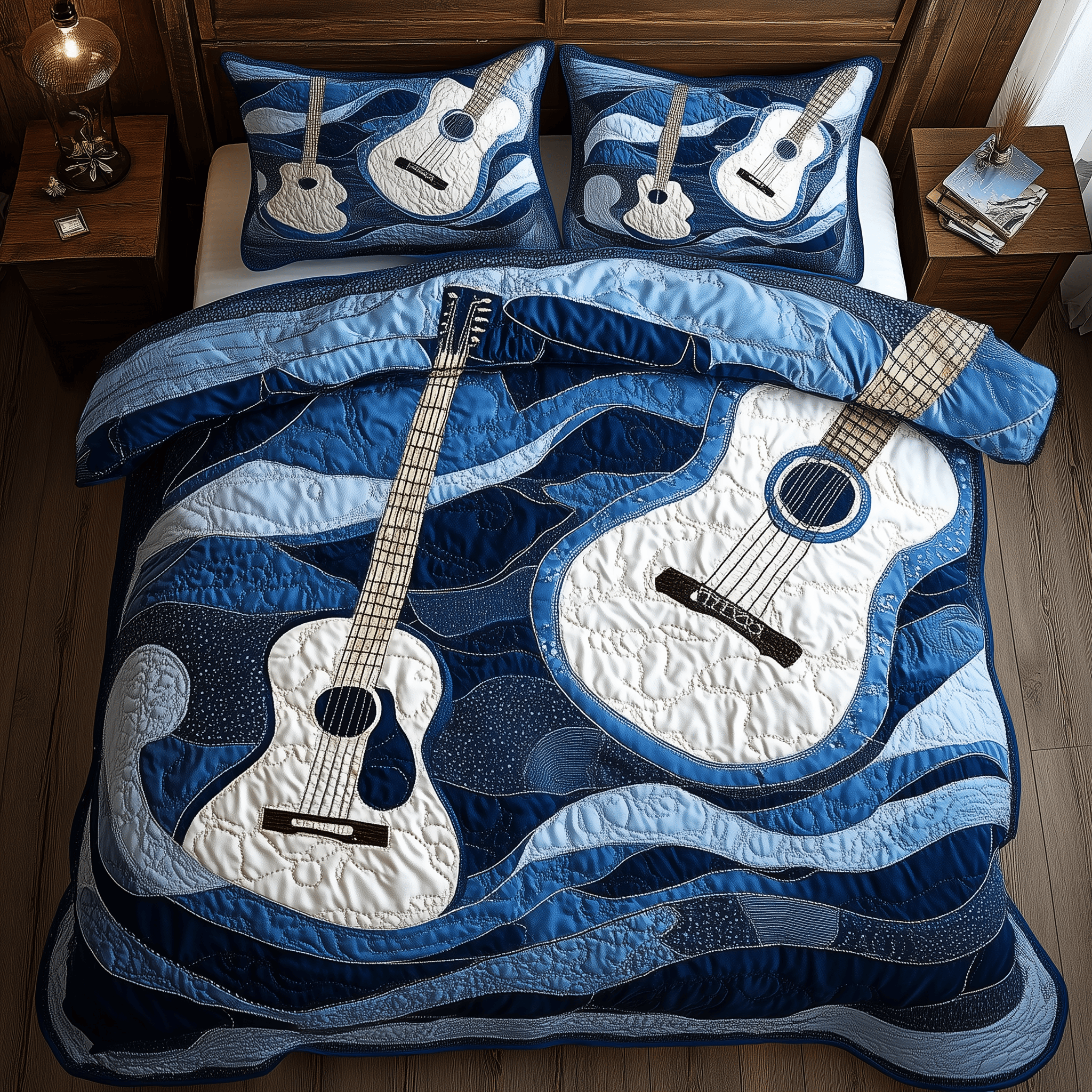 Waves Of Guitar Quilted Bedding Set Duvet Cover Bedspread Set Item Mother's Day Delivery Gifts