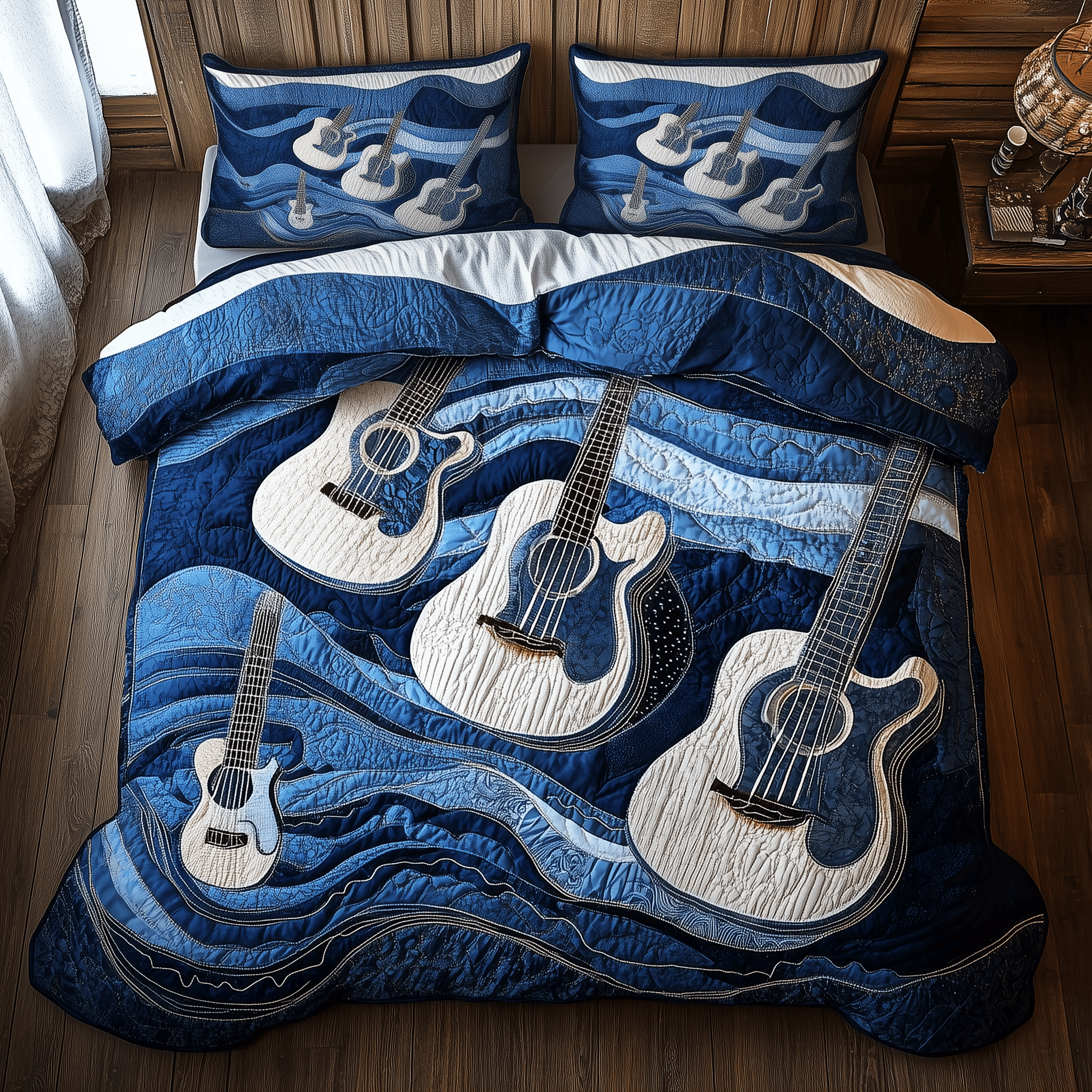 Waves Of Guitar Quilted Bedding Set Duvet Cover Bedspread Set Item Unique Gifts For Mom