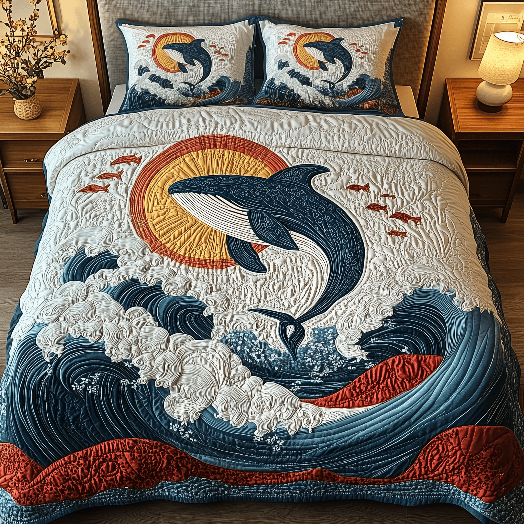 Whale Serenity Quilted Bedding Set Duvet Cover Bedspread Set Items Best Father's Day Gifts