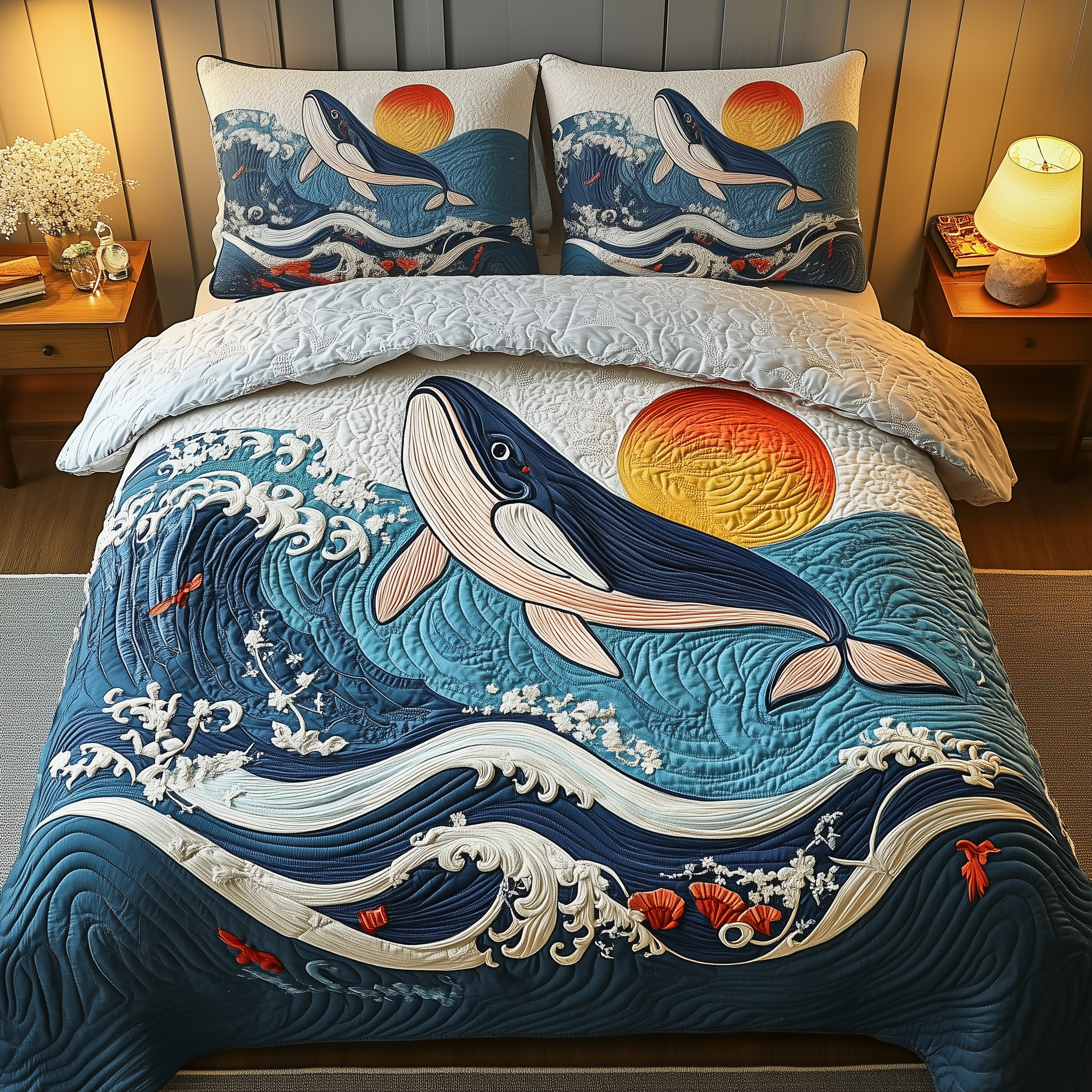 Whale Serenity Quilted Bedding Set Duvet Cover Bedspread Set Items Best Gifts For Dad