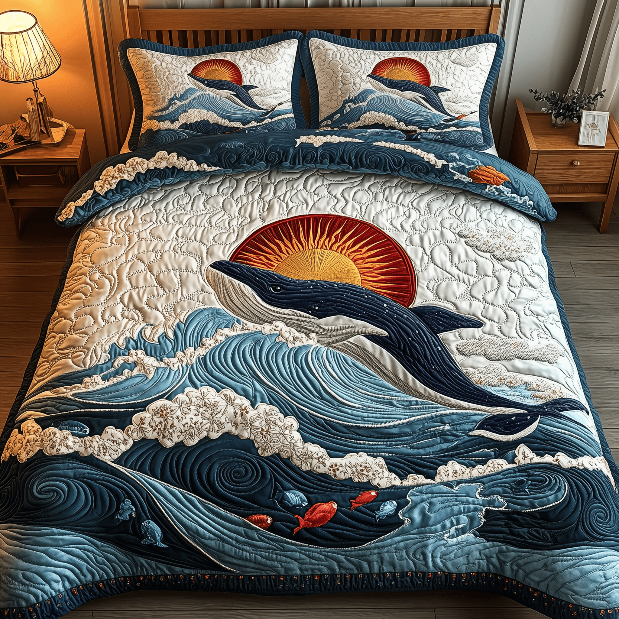 Whale Serenity Quilted Bedding Set Duvet Cover Bedspread Set Items Dad Birthday Gifts
