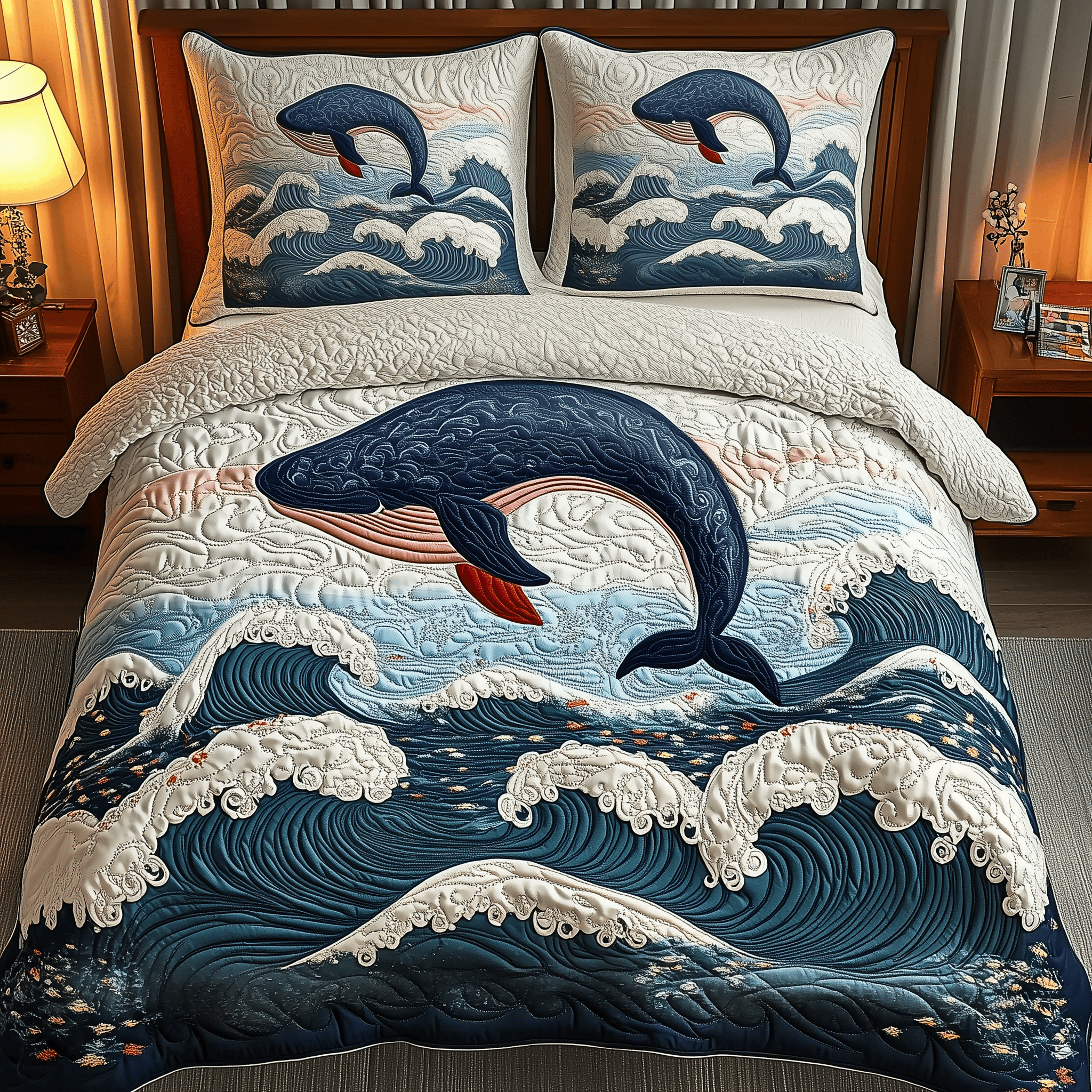 Whale Serenity Quilted Bedding Set Duvet Cover Bedspread Set Items Father's Day Gifts