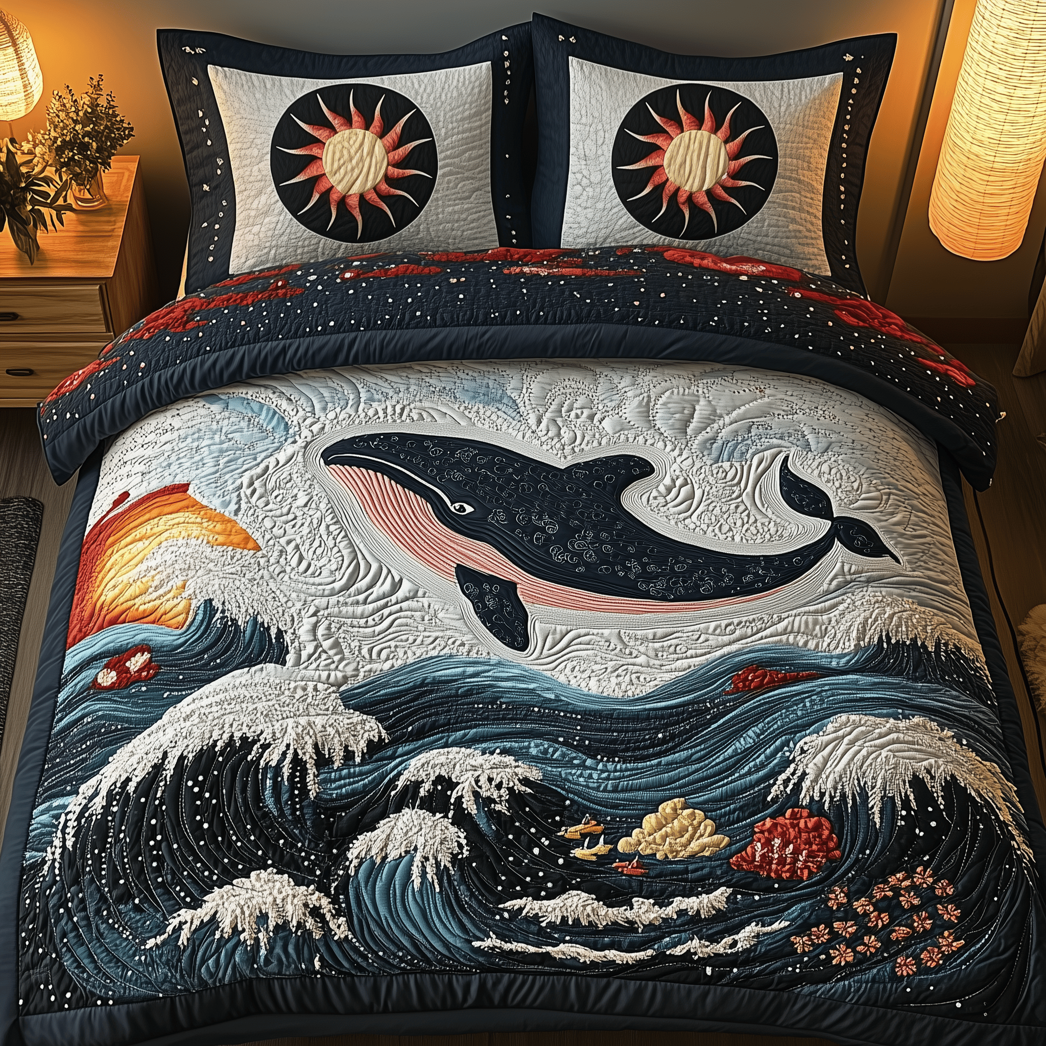Whale Serenity Quilted Bedding Set Duvet Cover Bedspread Set Items Fathers Day Presents