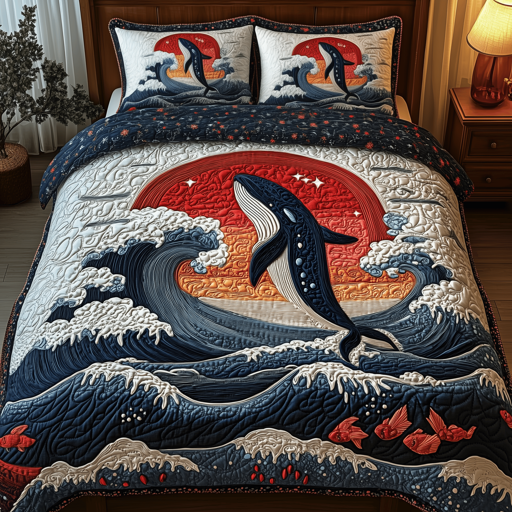 Whale Serenity Quilted Bedding Set Duvet Cover Bedspread Set Items First Fathers Day Gift