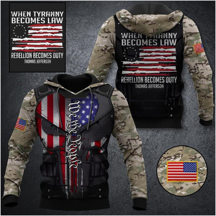When Tyranny Becomes Law Rebellion Becomes Duty Hoodie We The People Skull Camo Clothing Men's