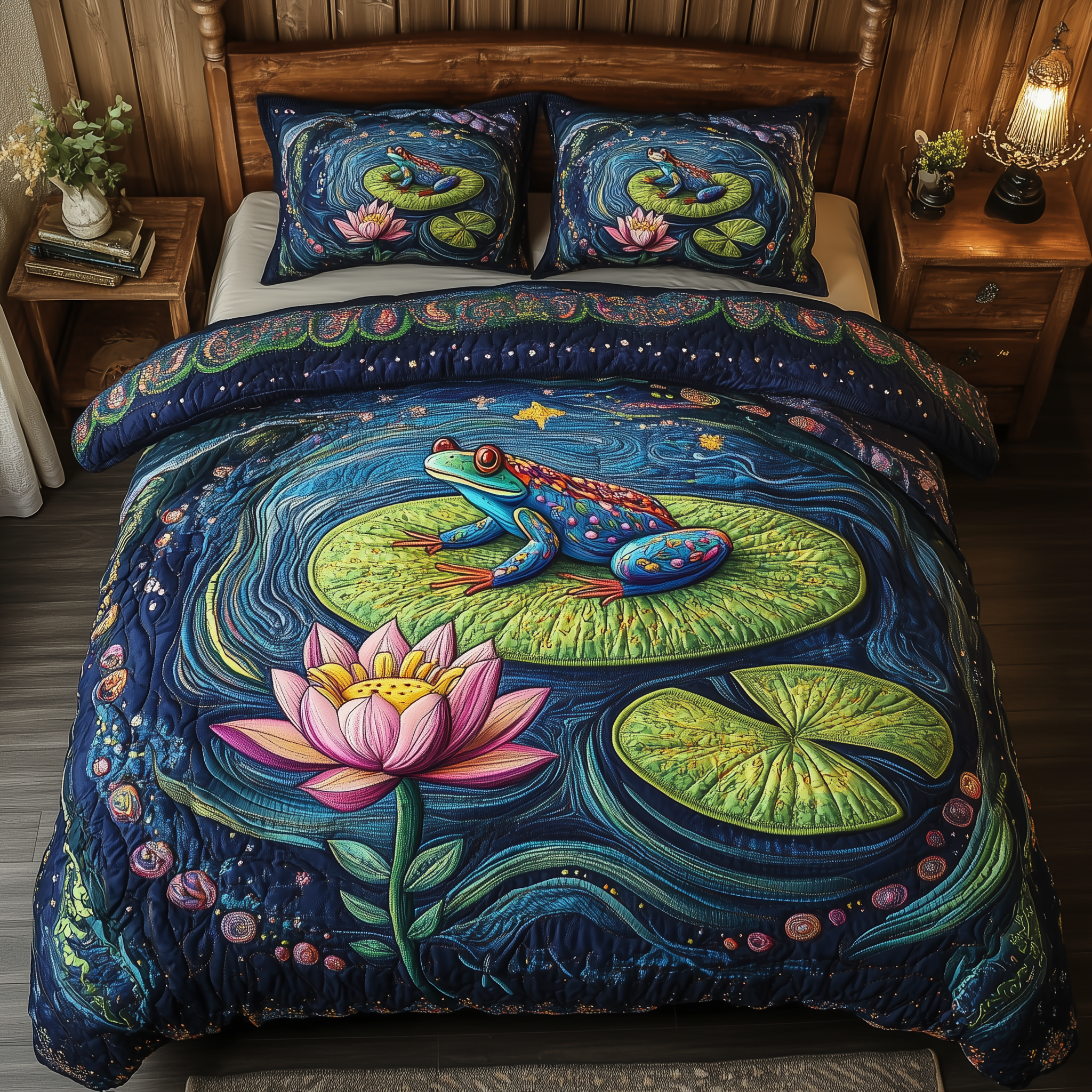 Whimsical Frog Tales Quilted Bedding Set Duvet Cover Bedspread Set Item 50Th Birthday Gifts For Men