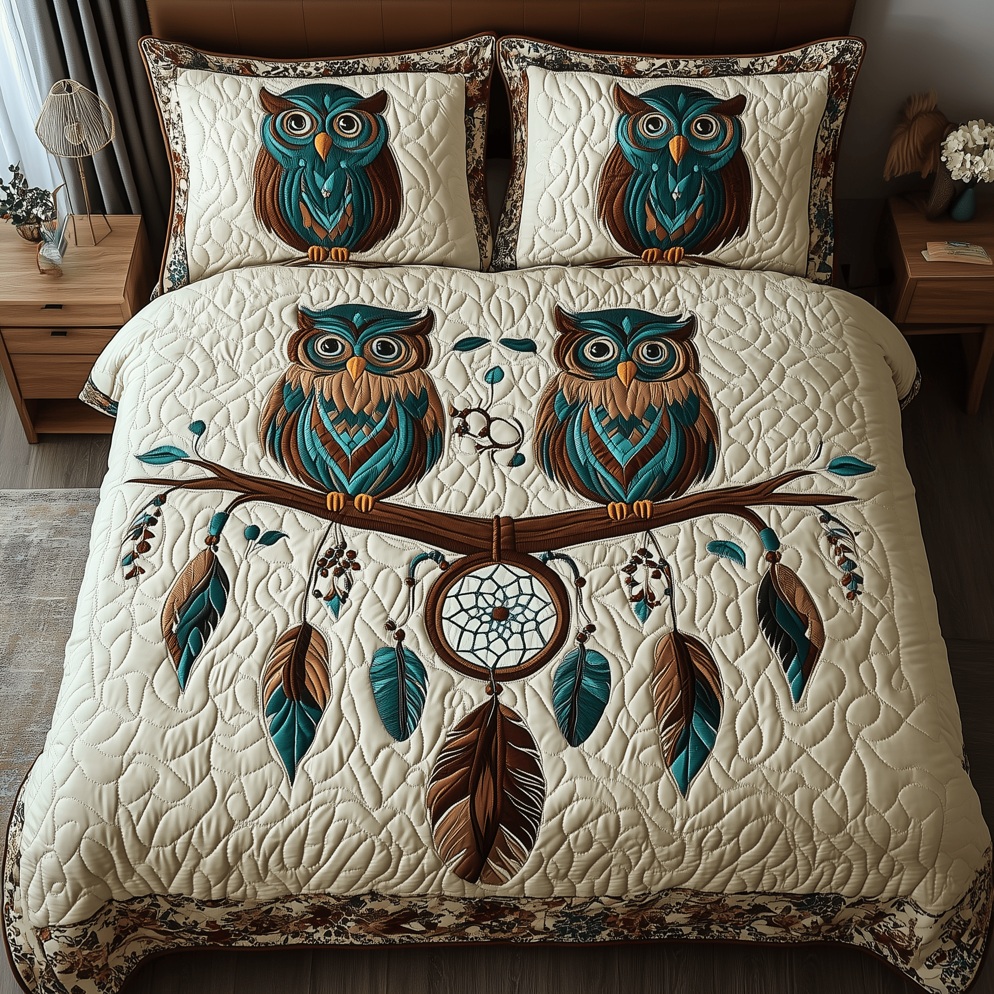 Whimsical Owl Dreams Quilted Bedding Set Best Duvet Cover Bedspread Set Good Gifts For Boyfriend