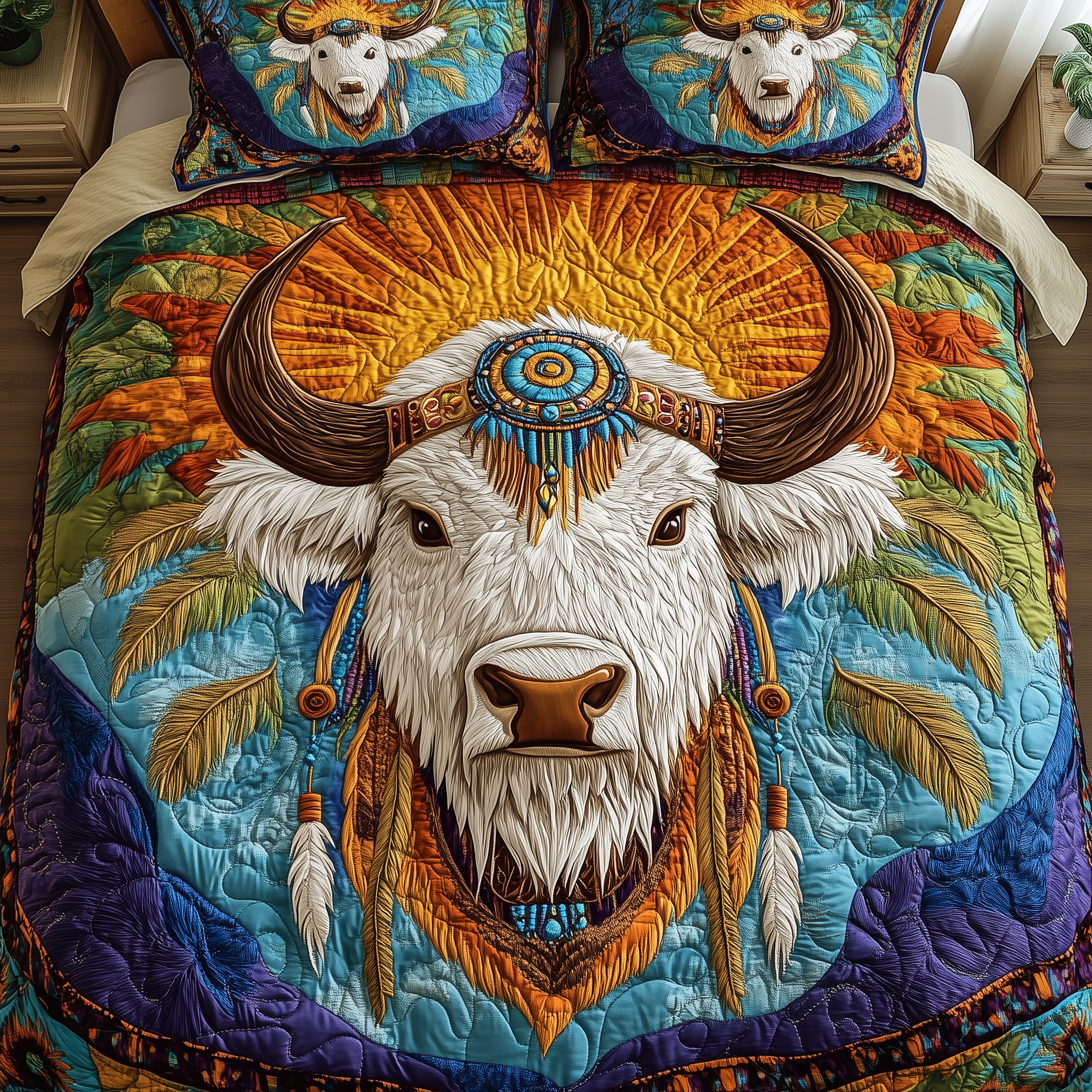 Whispering Bison Spirit Quilted Bedding Set Duvet Cover Bedspread Set Item Best Bison Themed Gifts Items
