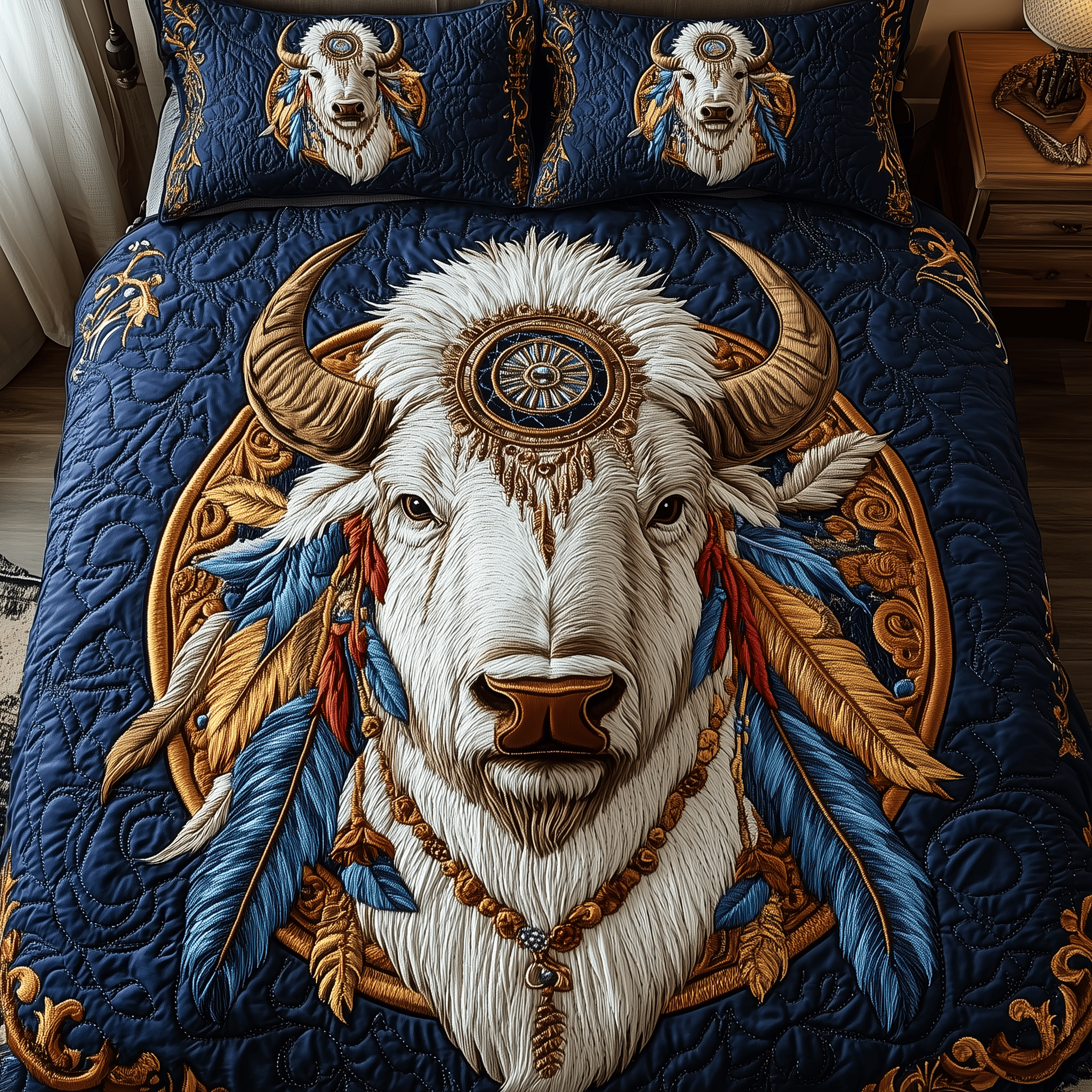 Whispering Bison Spirit Quilted Bedding Set Duvet Cover Bedspread Set Item Bison Merch Presents For Dad