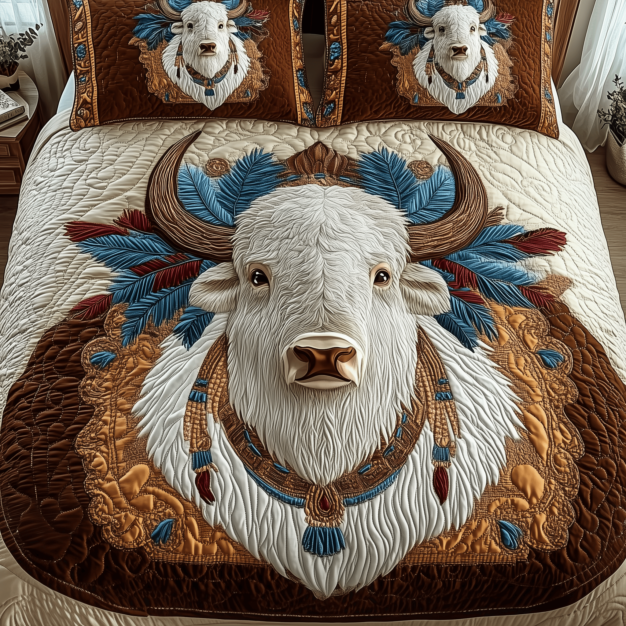 Whispering Bison Spirit Quilted Bedding Set Duvet Cover Bedspread Set Item Buffalo Bison Merchandise