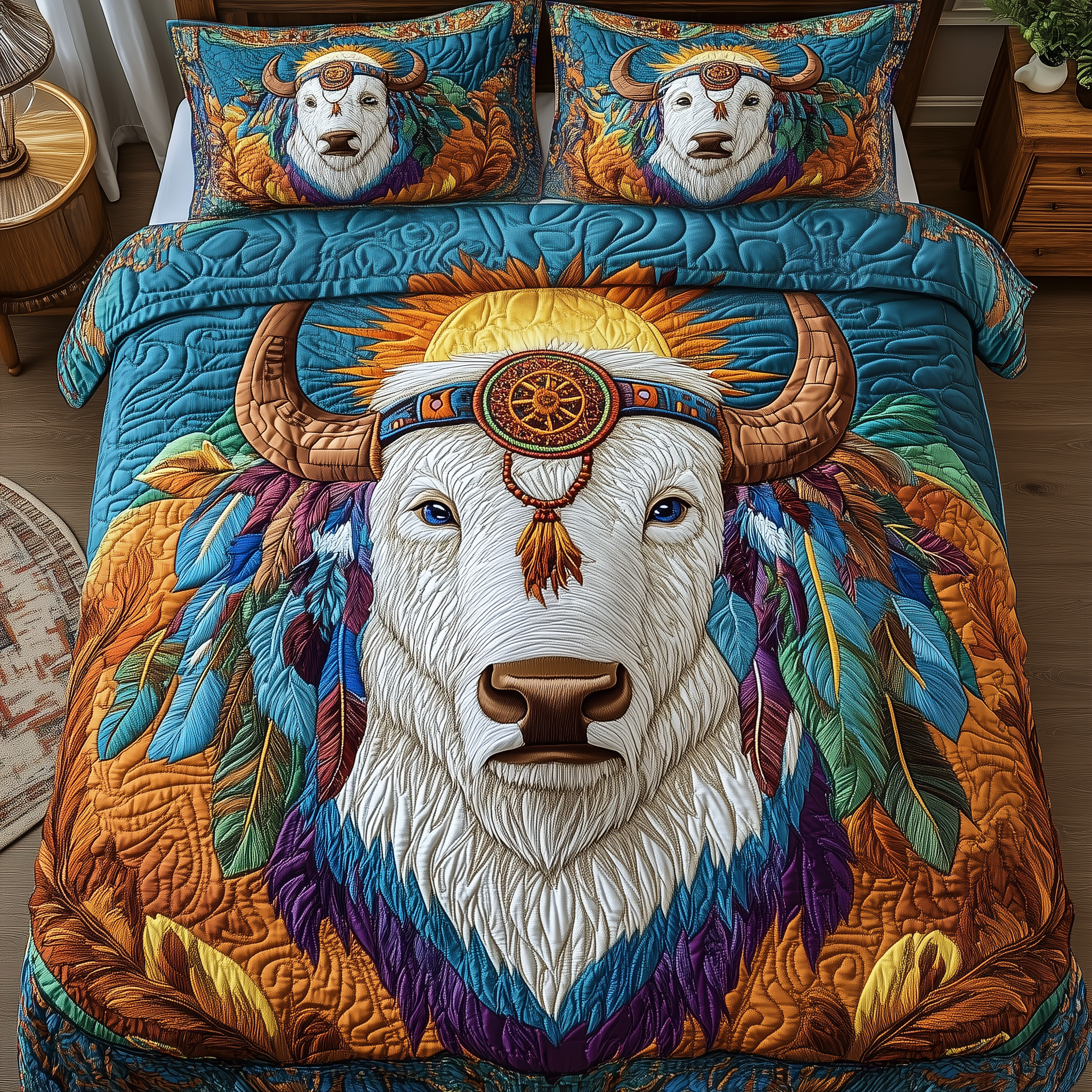 Whispering Bison Spirit Quilted Bedding Set Duvet Cover Bedspread Set Item Cool Gifts For Dad