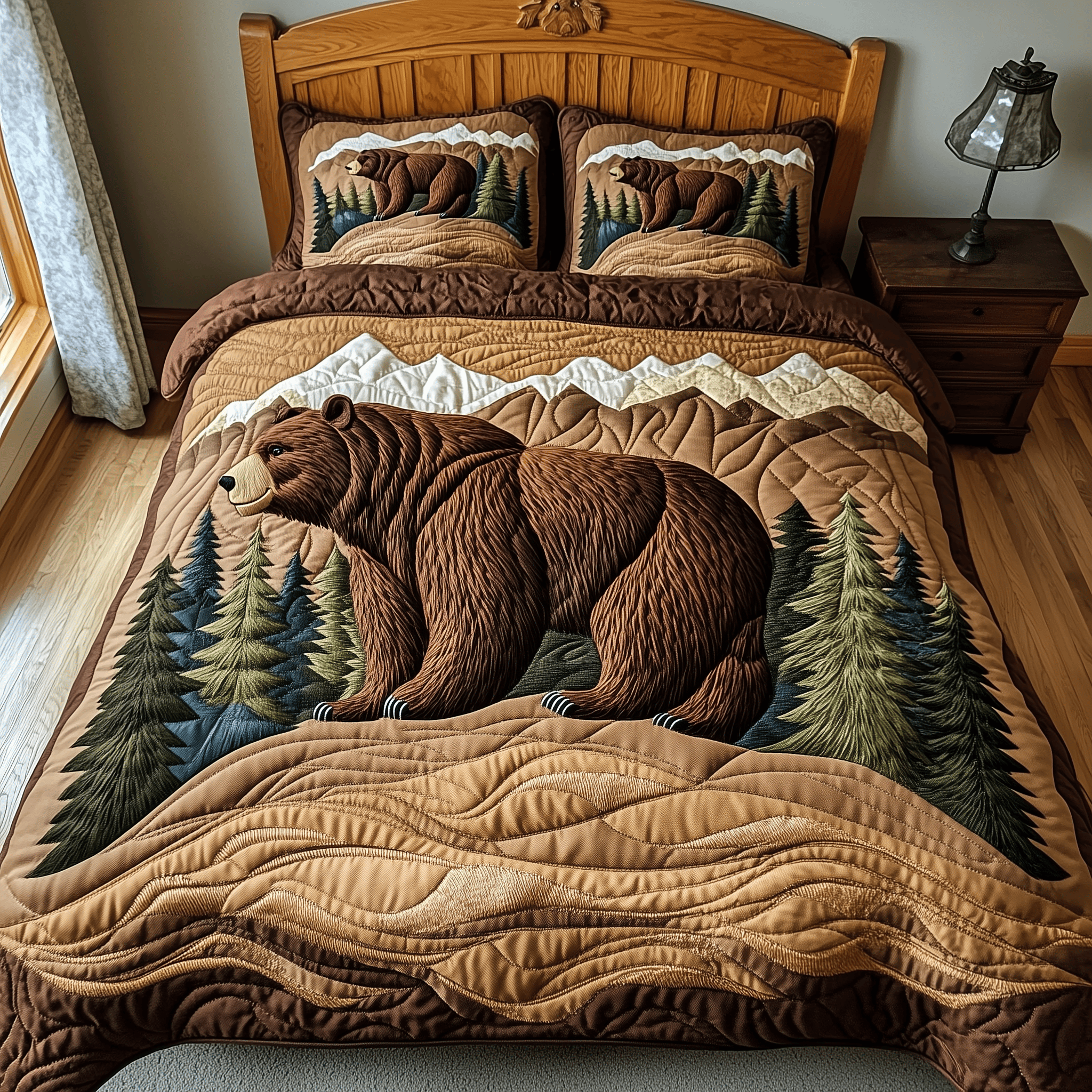 Wild Bear Quilted Bedding Set Best Mothers Day Duvet Cover Set Bear Gifts For Her