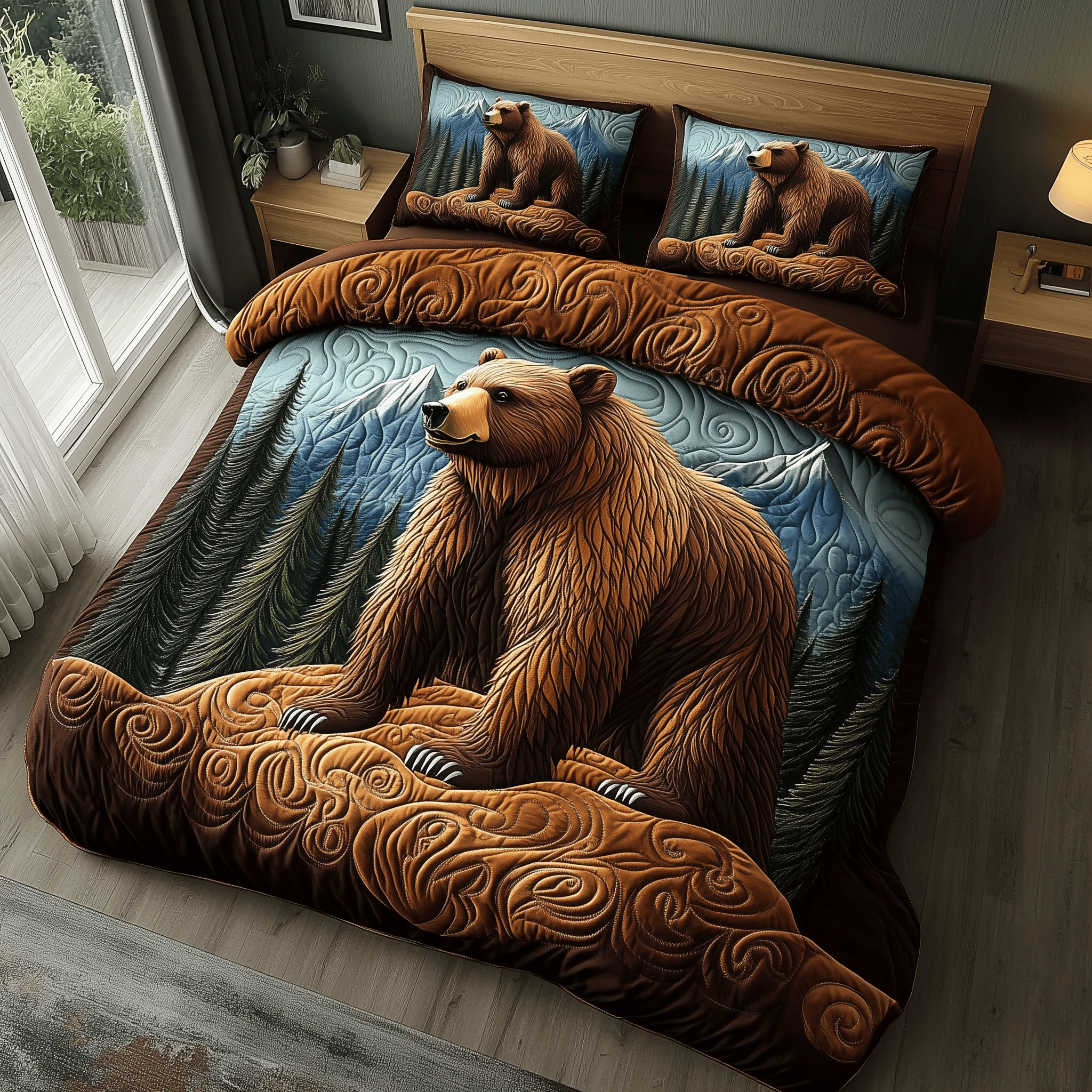 Wild Bear Quilted Bedding Set Best Mothers Day Duvet Cover Set Bear Gifts For Him