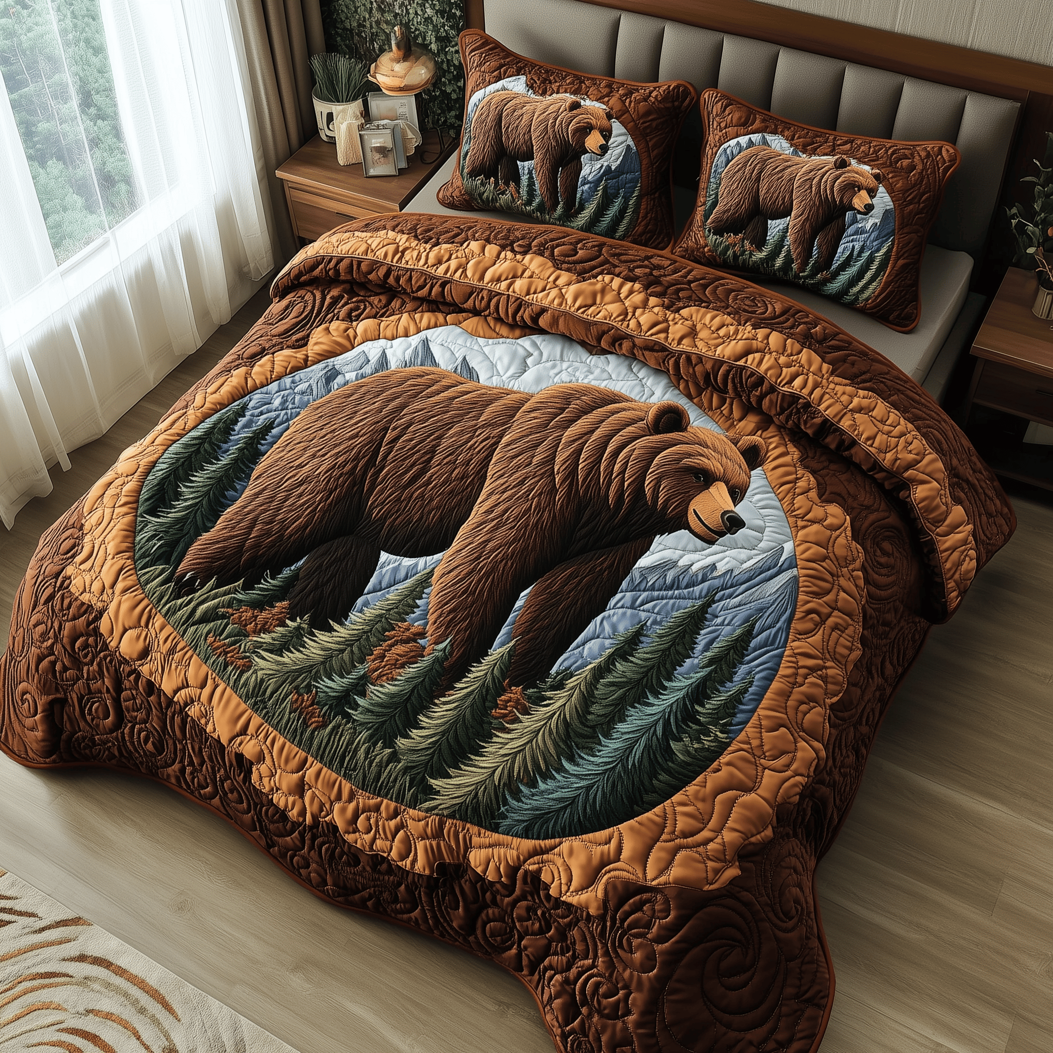 Wild Bear Quilted Bedding Set Best Mothers Day Duvet Cover Set Presents For Girlfriend