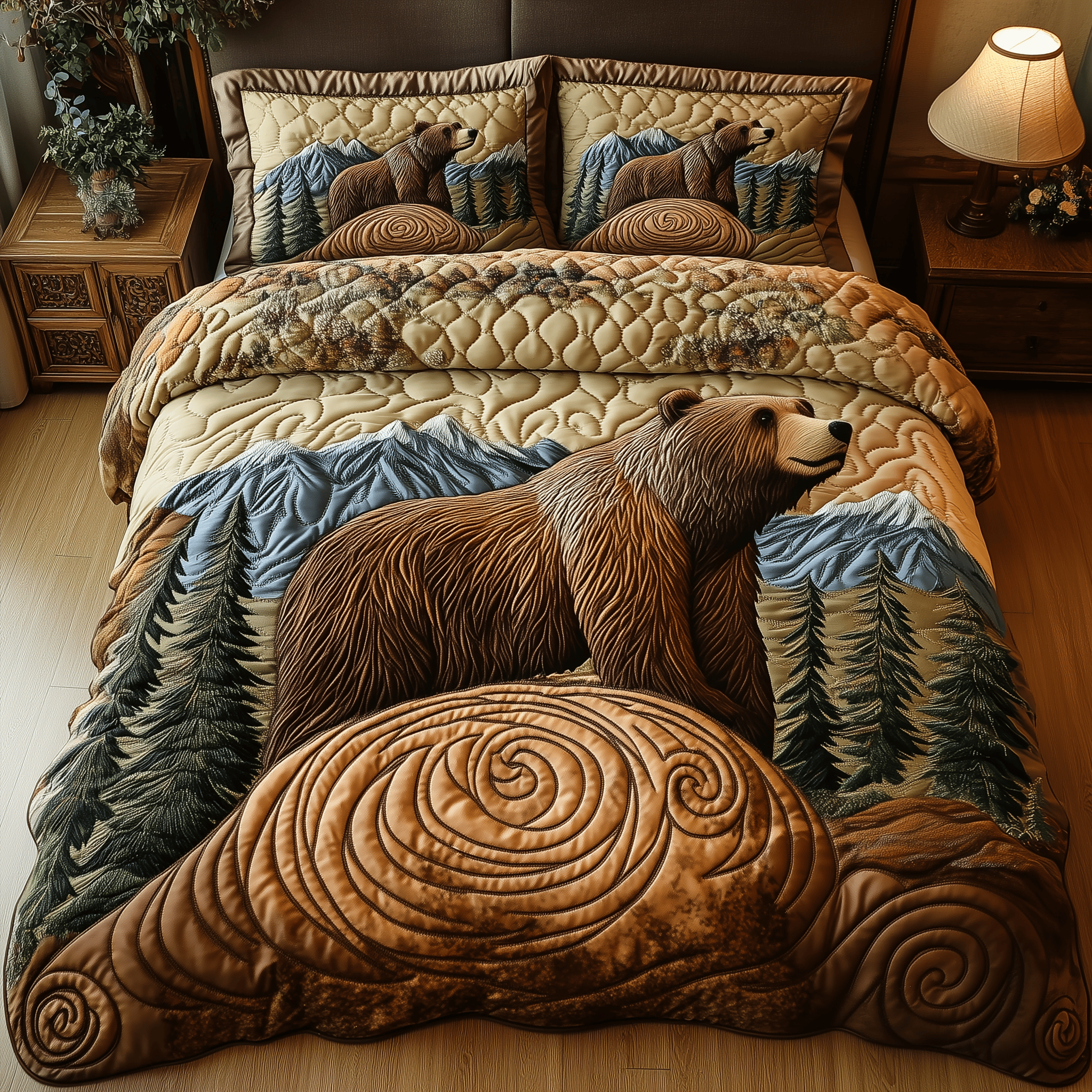 Wild Bear Quilted Bedding Set Best Mothers Day Duvet Cover Set Presents For Mom