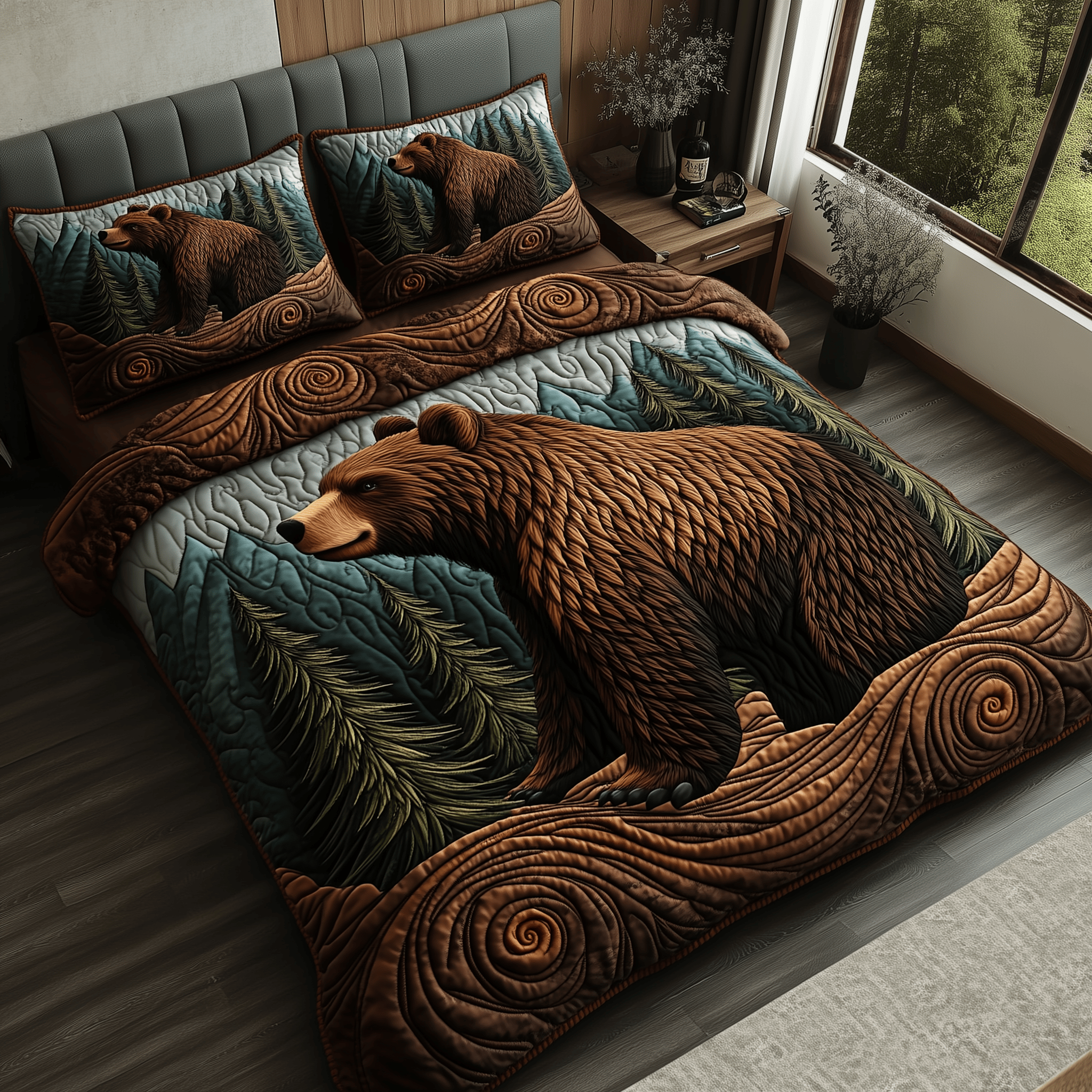 Wild Bear Quilted Bedding Set Best Mothers Day Duvet Cover Set Presents For Mum