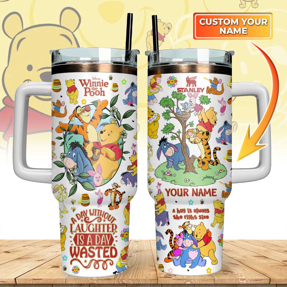 Winnie The Pooh Custom Stanley Quencher 40oz Stainless Steel Tumbler With Handle