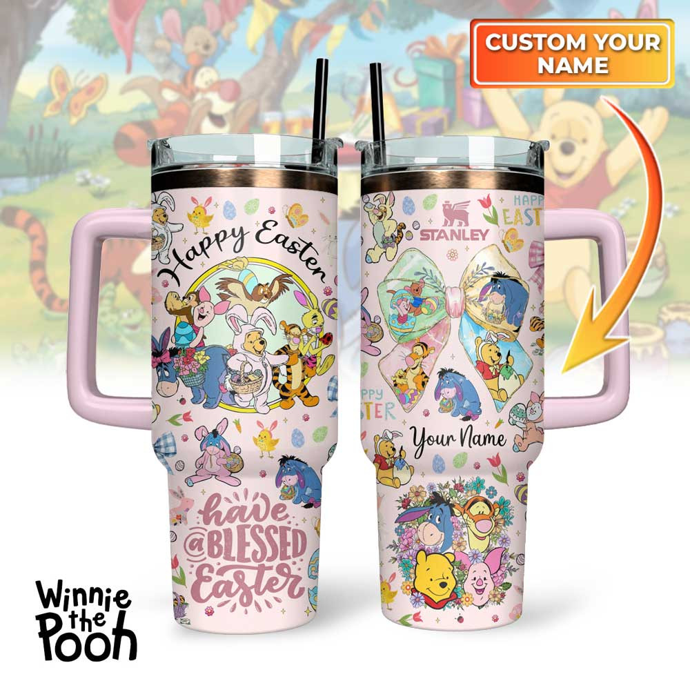 Winnie The Pooh X Happy Easter Custom Stanley Quencher 40oz Stainless Steel Tumbler With Handle