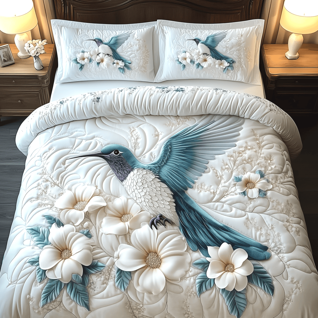 Winter Hummingbird Quilted Bedding Set Gifts For Hummingbird Lovers Birthday Gifts For Friends