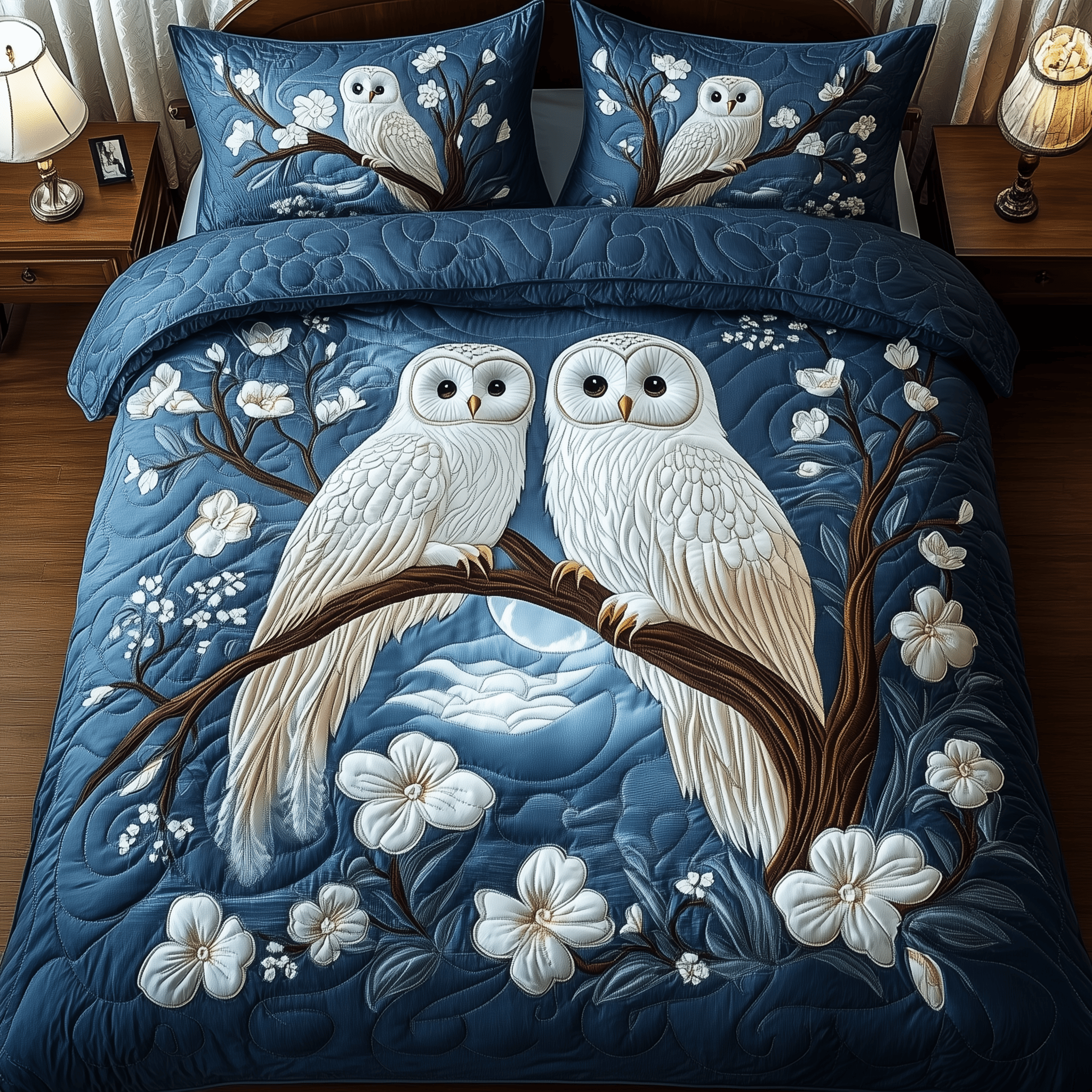 Winter Owl Couple Quilted Bedding Set Duvet Cover Bedspread Set Items Best Owl Gifts