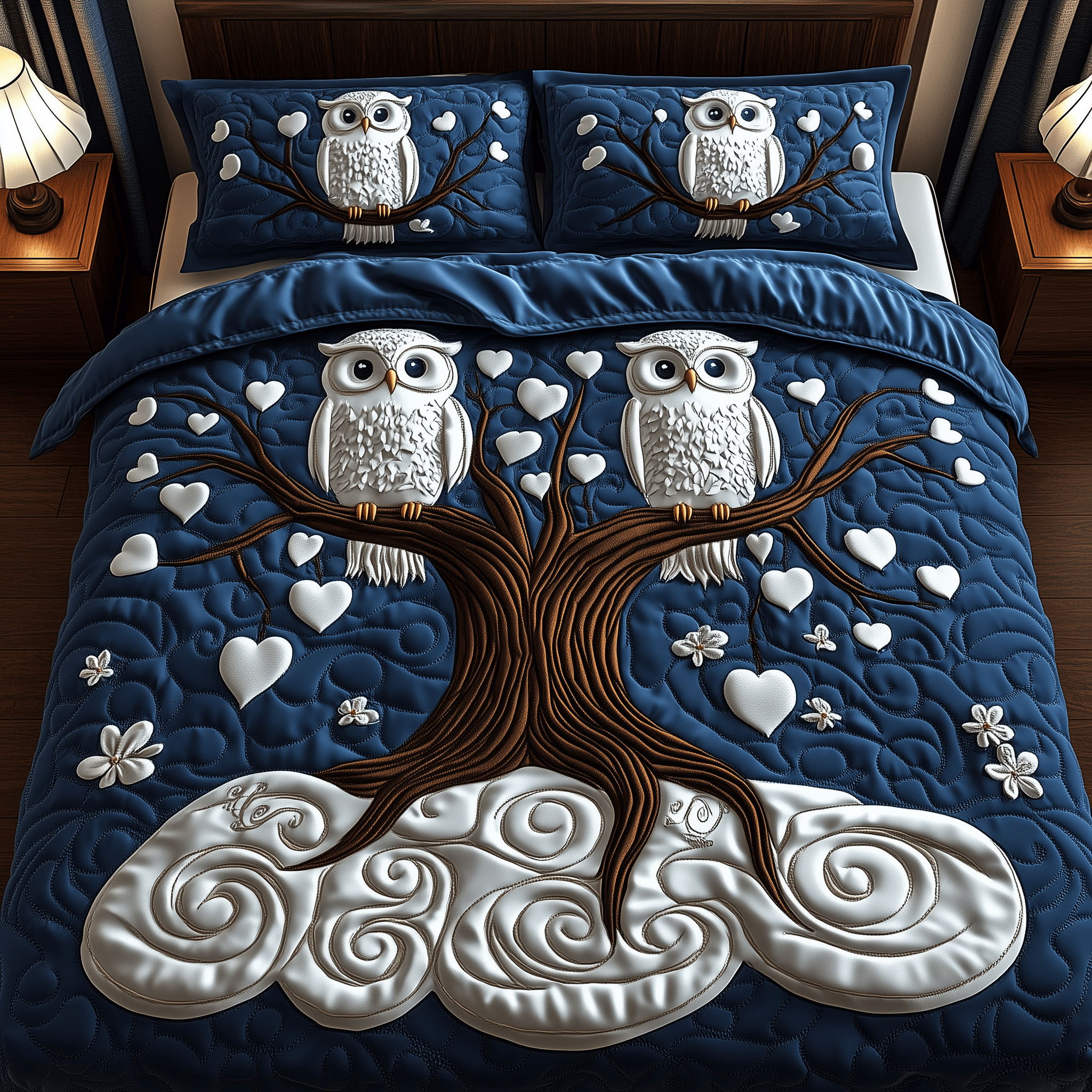 Winter Owl Couple Quilted Bedding Set Duvet Cover Bedspread Set Items Owl Gifts For Adults