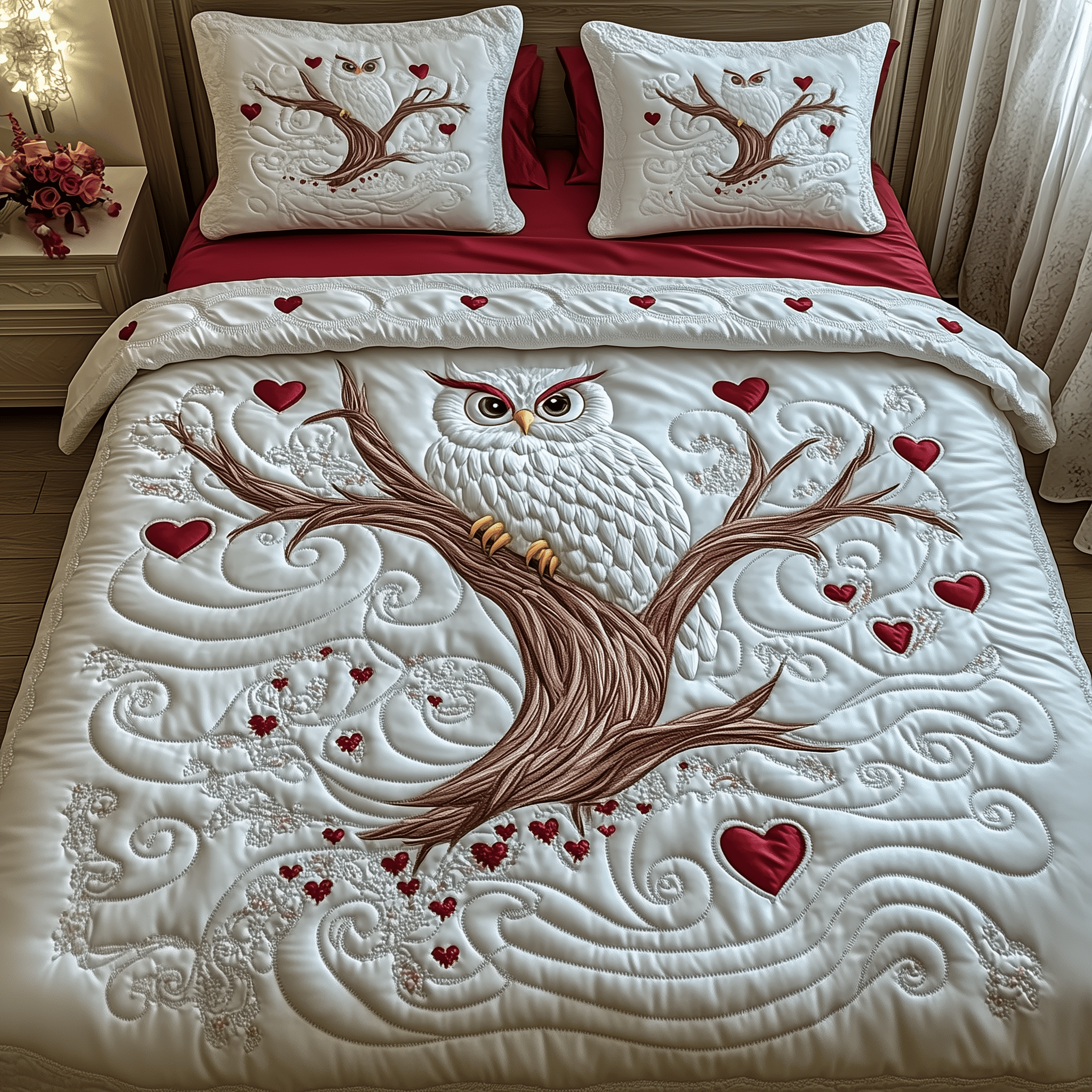 Winter Owl Quilted Bedding Set Duvet Cover Bedspread Set Items Gift For Owl Lover