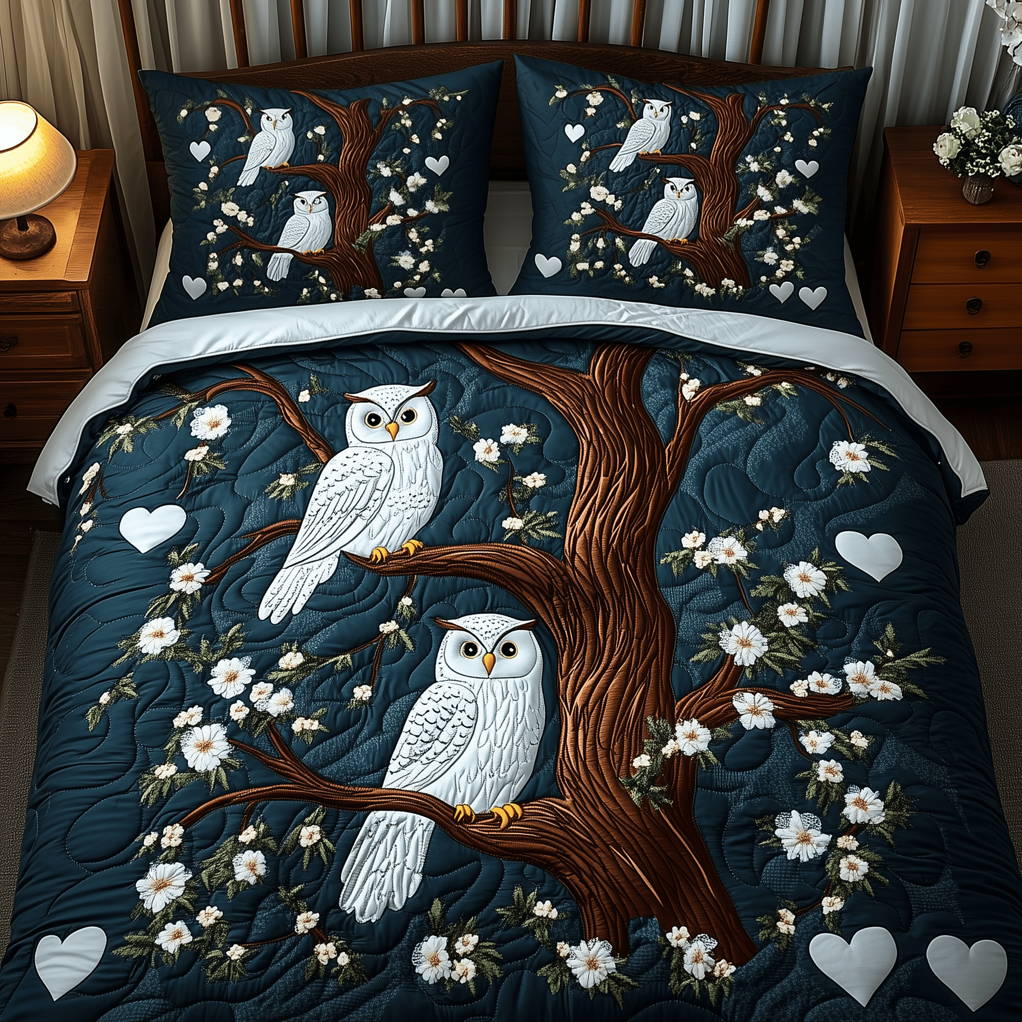 Winter Owl Quilted Bedding Set Duvet Cover Bedspread Set Items Owl Gifts For Her