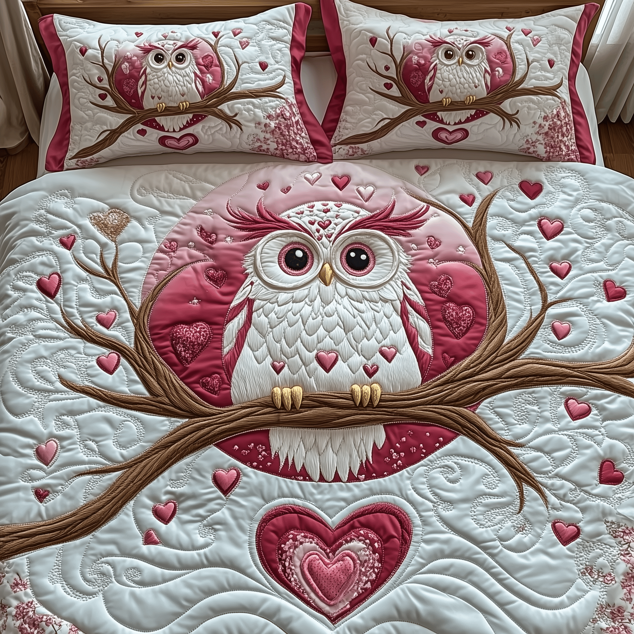 Winter Owl Quilted Bedding Set Duvet Cover Bedspread Set Items Owl Gifts For Women