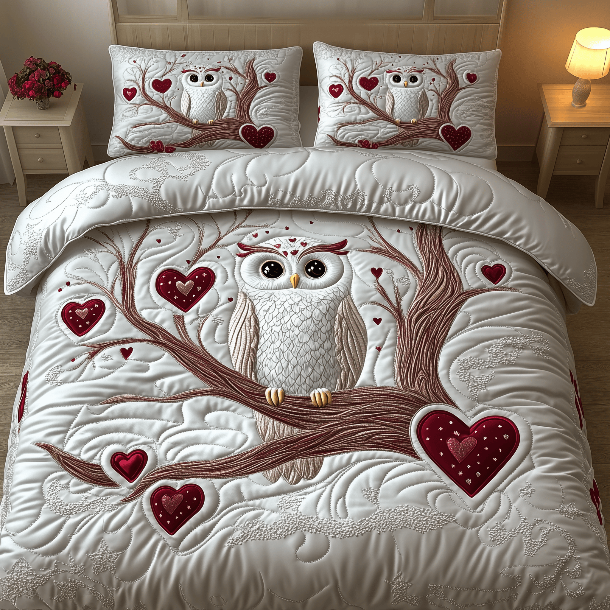 Winter Owl Quilted Bedding Set Duvet Cover Bedspread Set Items Owl Presents For Her