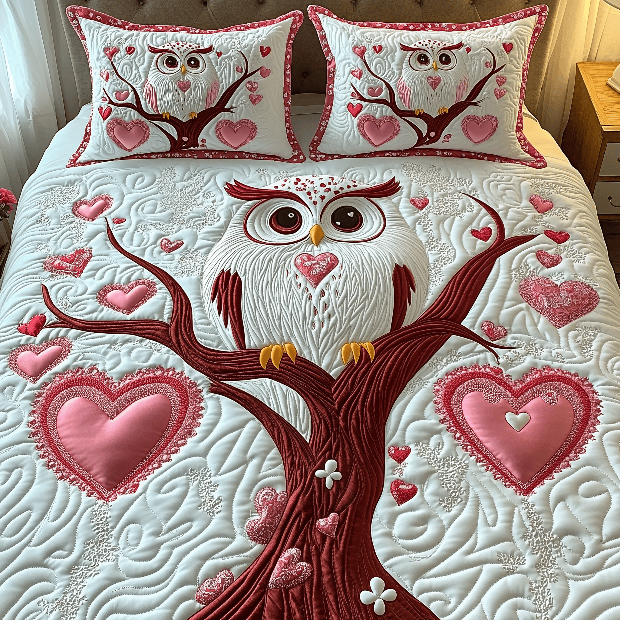 Winter Owl Quilted Bedding Set Duvet Cover Bedspread Set Items Owl Theme Gifts