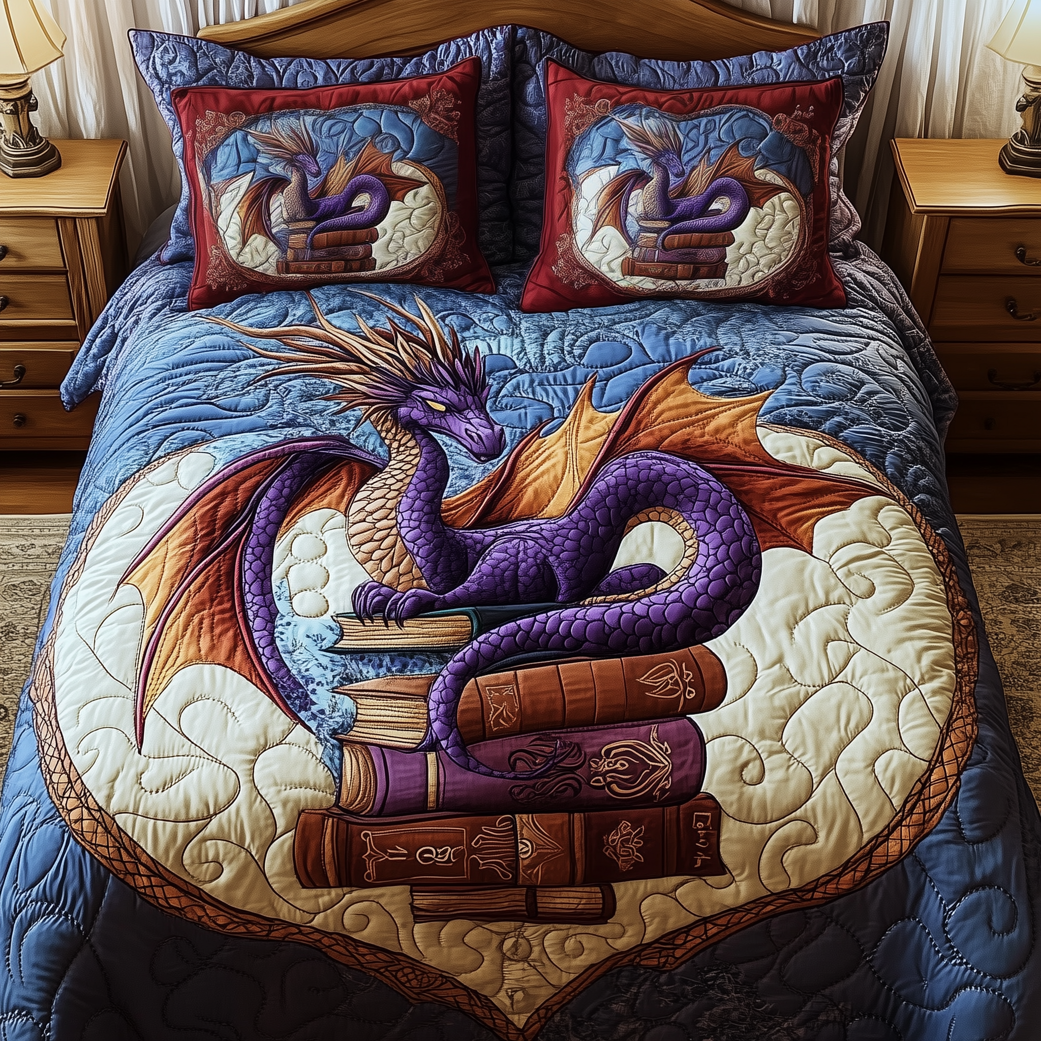 Wisdom Dragon Quilted Bedding Set Best Valentines Duvet Cover Set Dragonfly Gifts For Mom