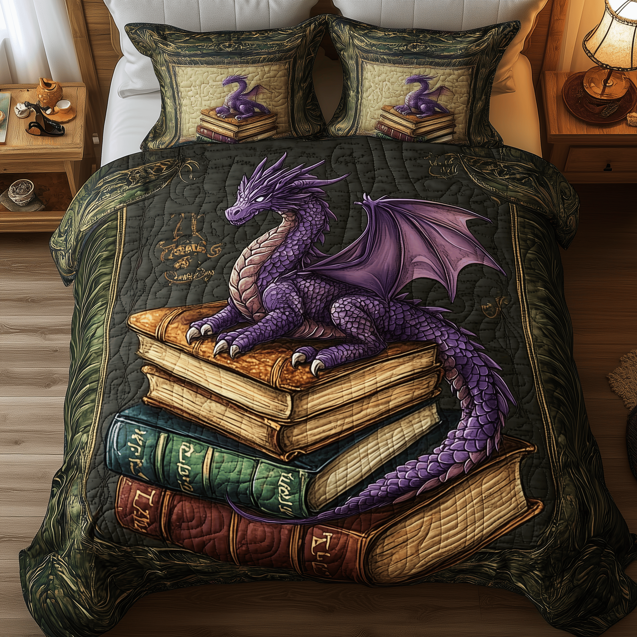 Wisdom Dragon Quilted Bedding Set Best Valentines Duvet Cover Set Dragonfly Gifts For Women