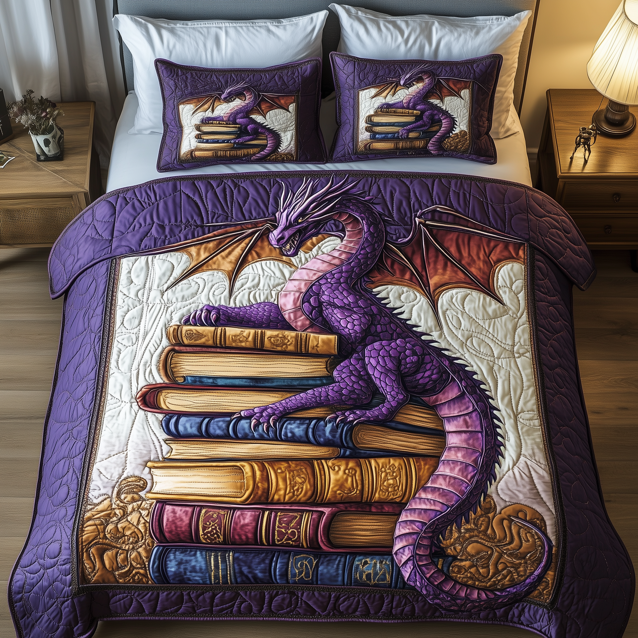 Wisdom Dragon Quilted Bedding Set Best Valentines Duvet Cover Set Gift For Someone Who Loves Dragonflies
