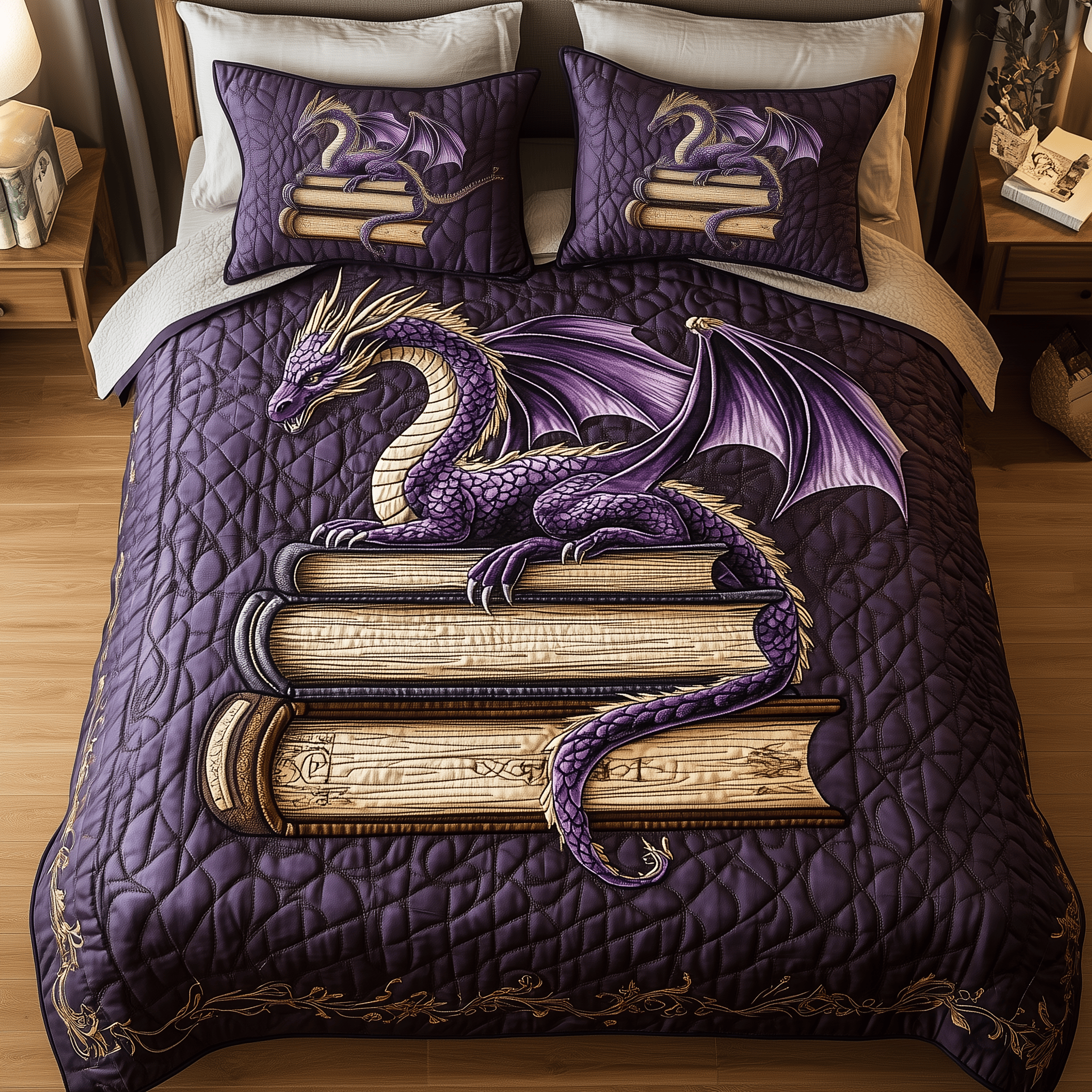 Wisdom Dragon Quilted Bedding Set Best Valentines Duvet Cover Set Unique Dragonfly Gifts