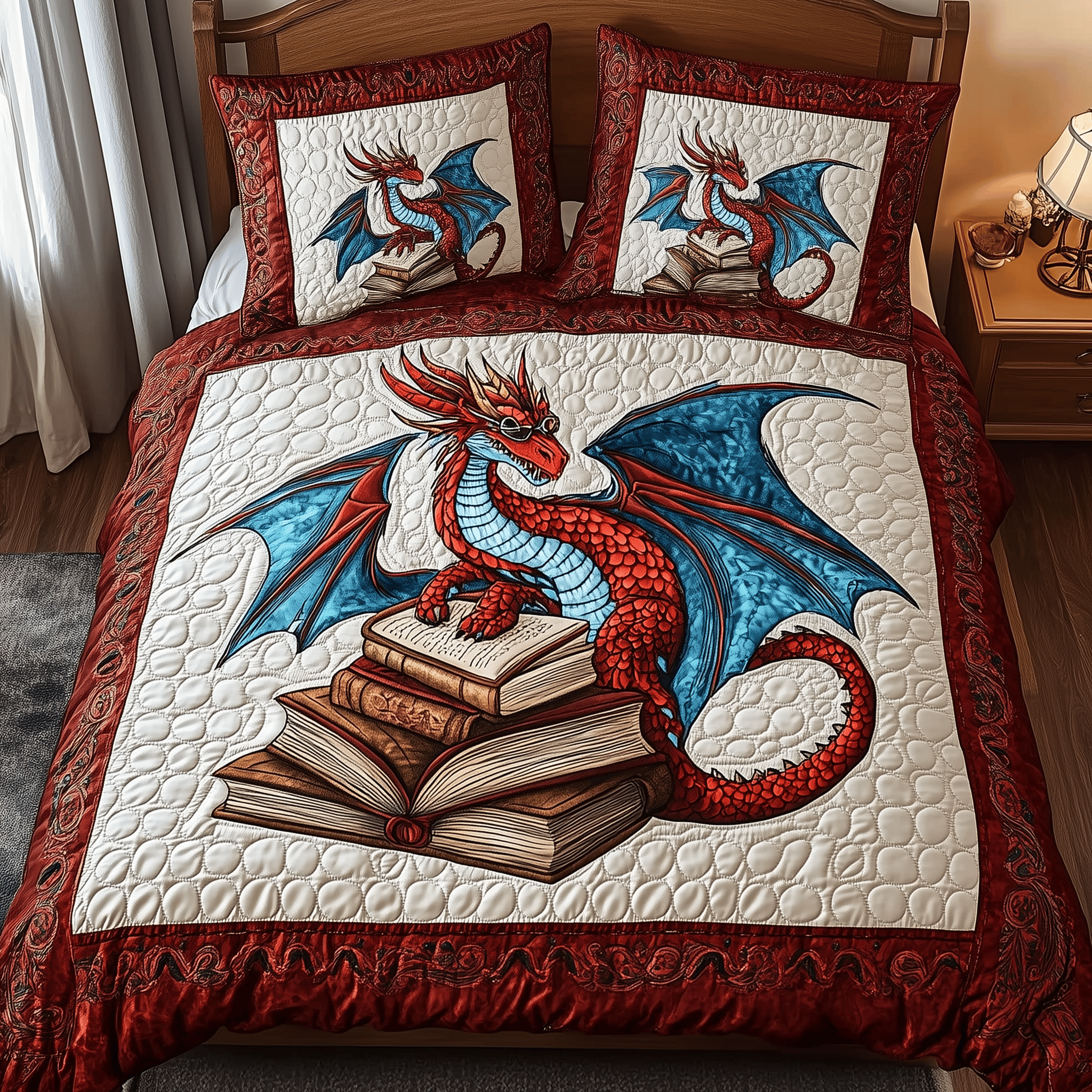 Wisdom Dragon Quilted Bedding Set Valentine'S Day Duvet Cover Set Unique Dragonfly Gifts