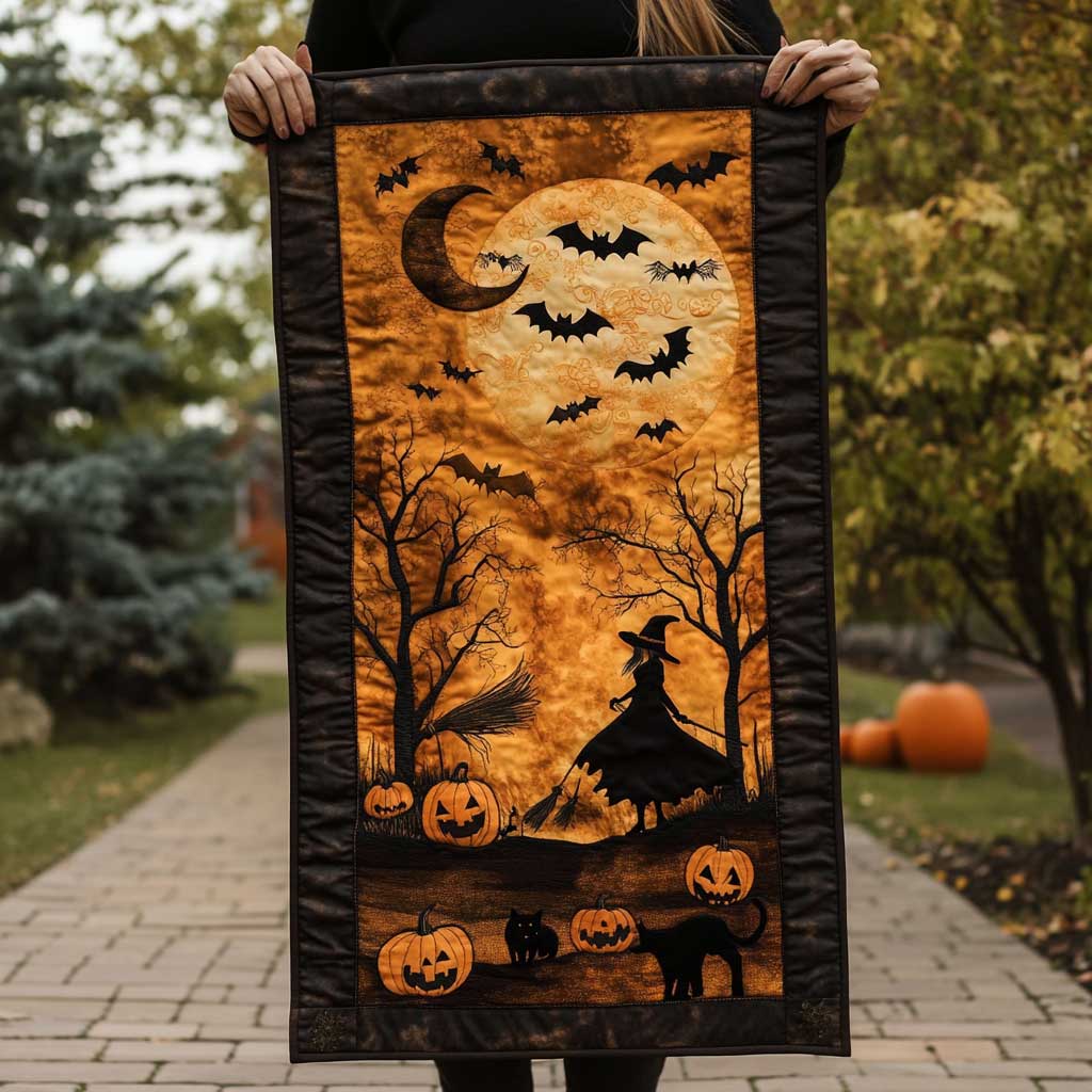 Witch Halloween Night Quilted Table Runner Halloween Fall Themed Decoration Gifts For Family