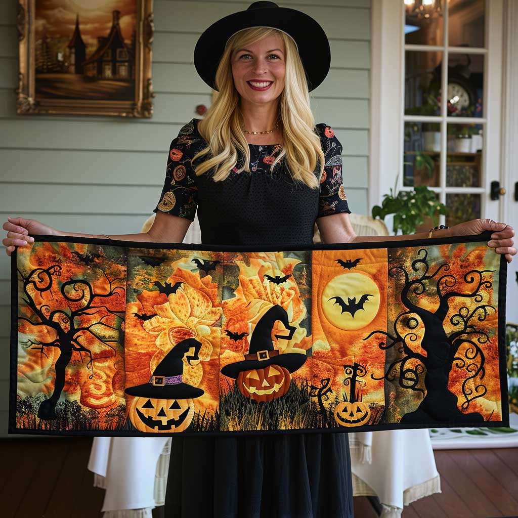Witch Quilt Halloween Quilted Table Runner Indoor Home Decoration Gifts For Halloween Lovers