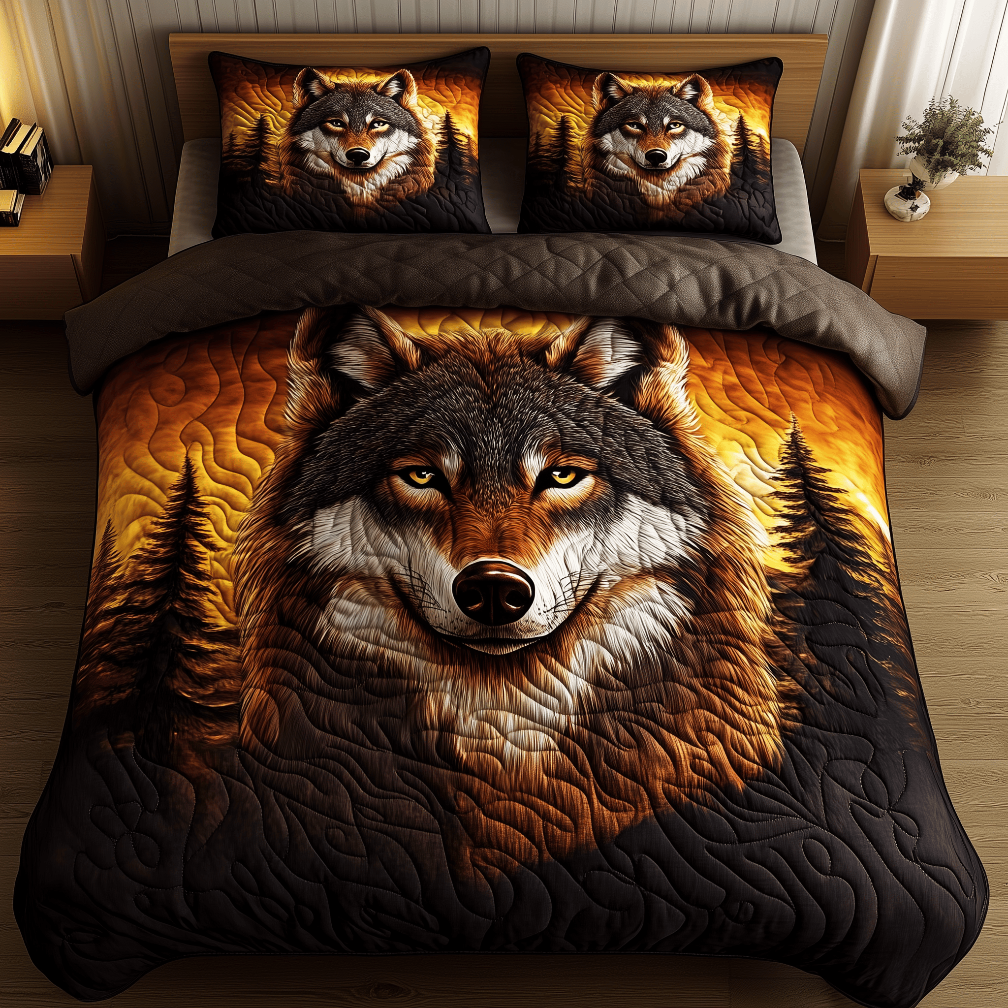 Wolf Of The Night Quilted Bedding Set Duvet Cover Bedspread Set Item Bonus Dad Gifts